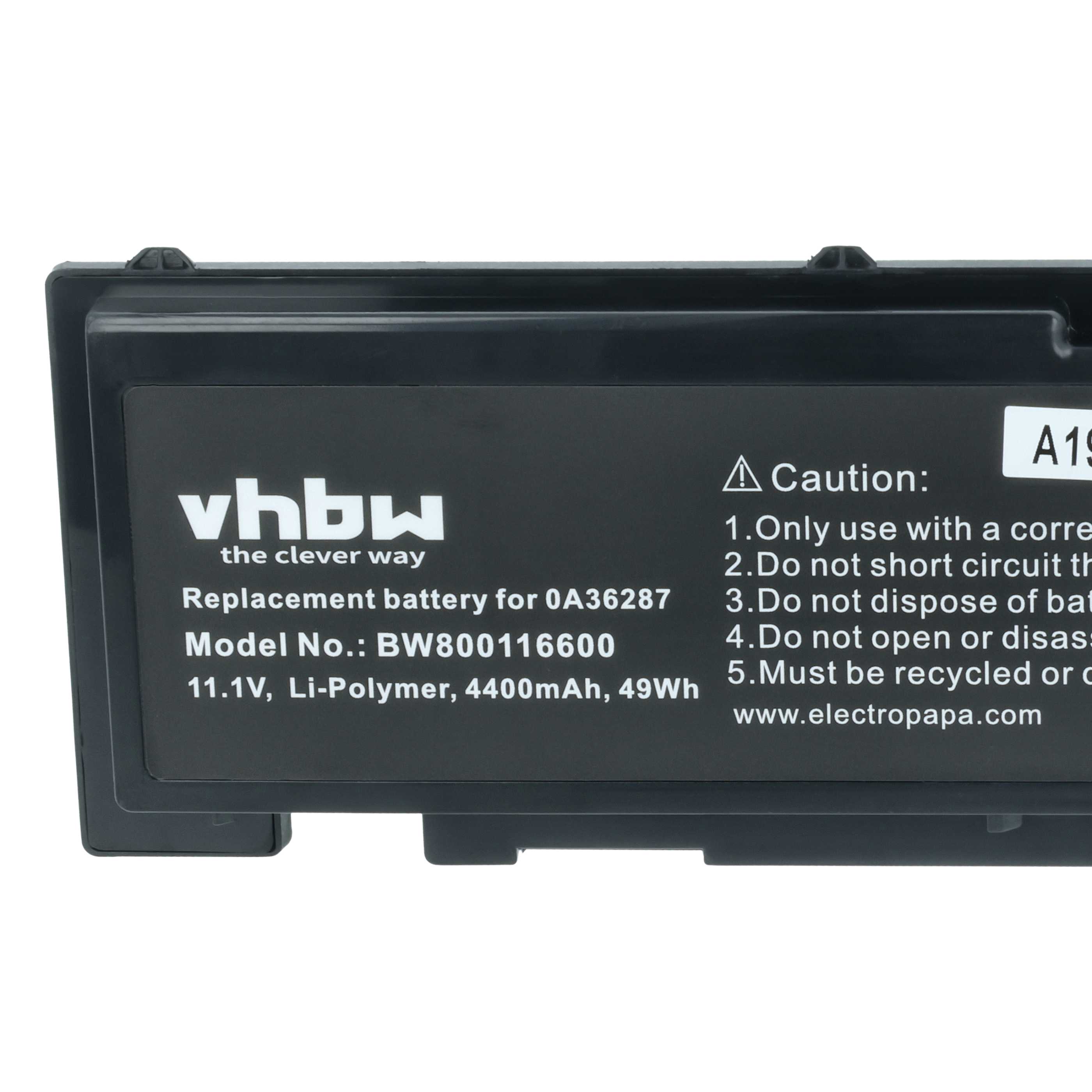 Batteria sostituisce Lenovo 0A36309, 0A36287, 42T4845, 42T4844 per notebook - 4400mAh 11,1V Li-Ion nero