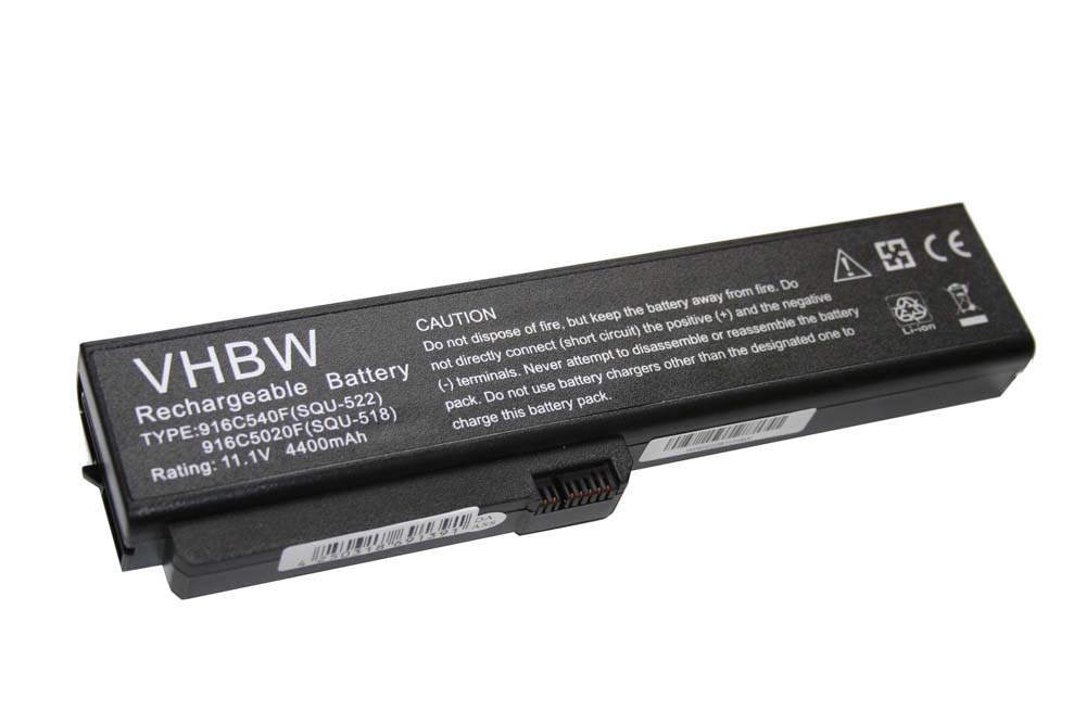 Batterie remplace Fujitsu-Siemens 3UR18650F-2-QC-12 pour ordinateur portable - 4400mAh 11,1V Li-ion, noir