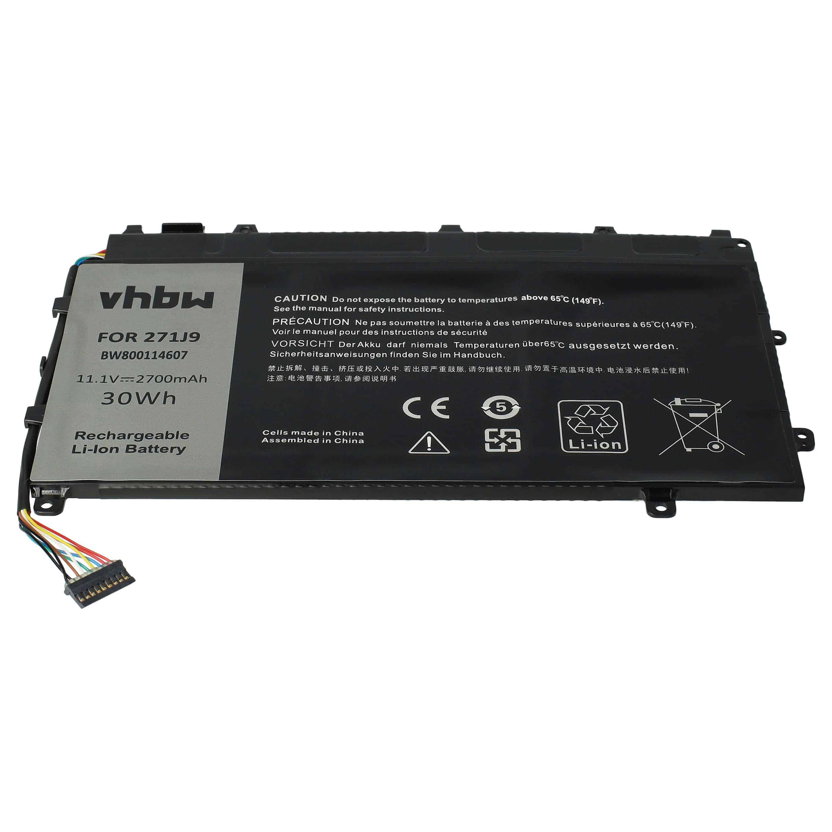 Notebook Battery Replacement for Dell 3WKT0, GWV47, 0MN791, 271J9, 0GWV47 - 2700mAh 11.1V Li-polymer, black