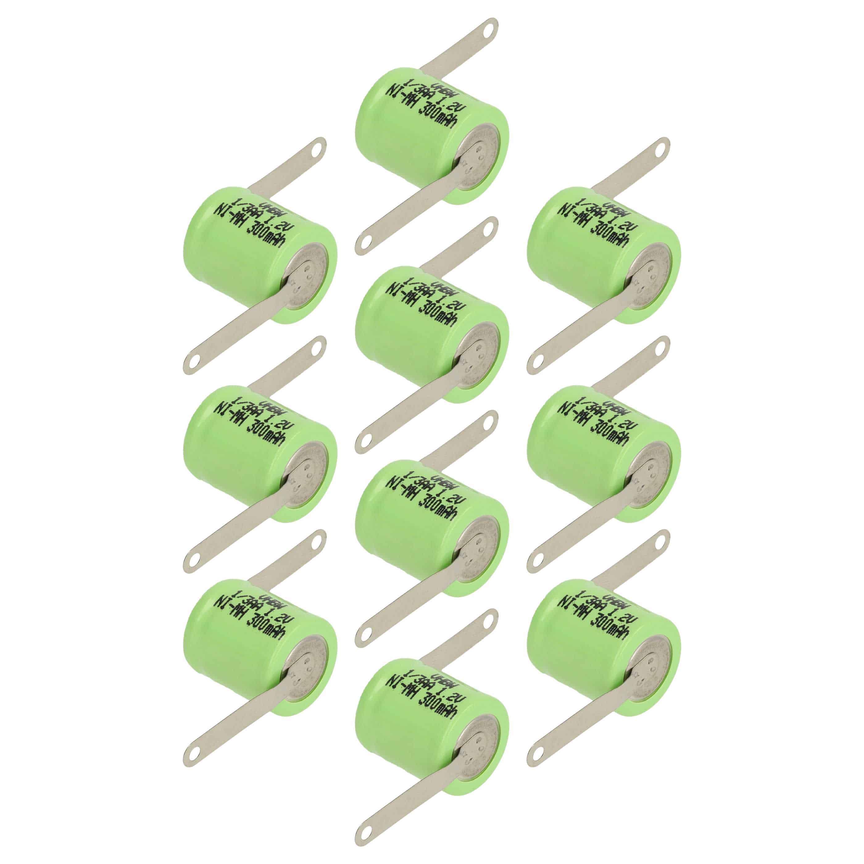 10x Button Cell Battery Type 1/3AA for Model Building Solar Lamps etc. - 300 mAh 1.2 V NiMH
