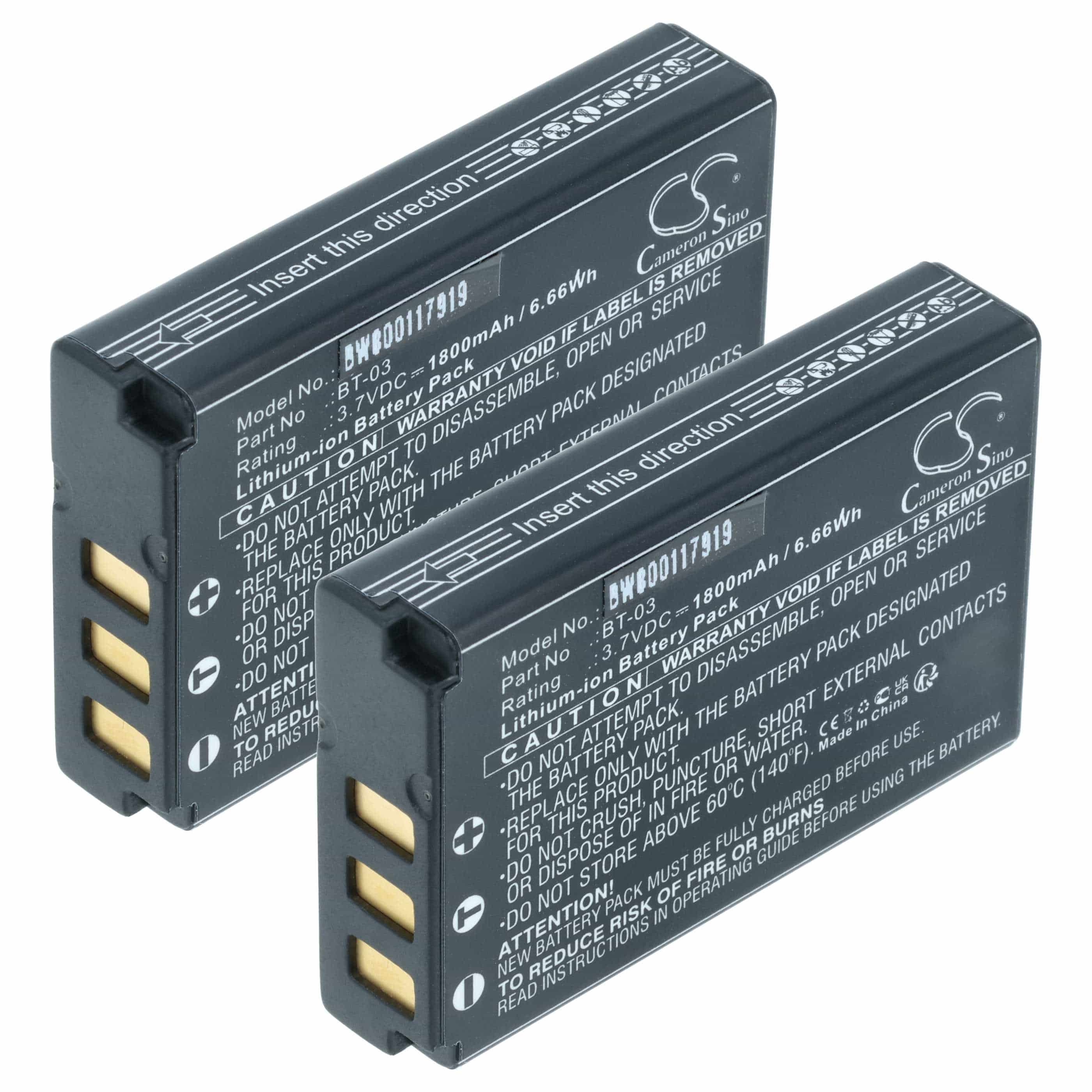 2x Battery replaces Zoom BT-03 - 1800mAh, 3.7V, Li-Ion
