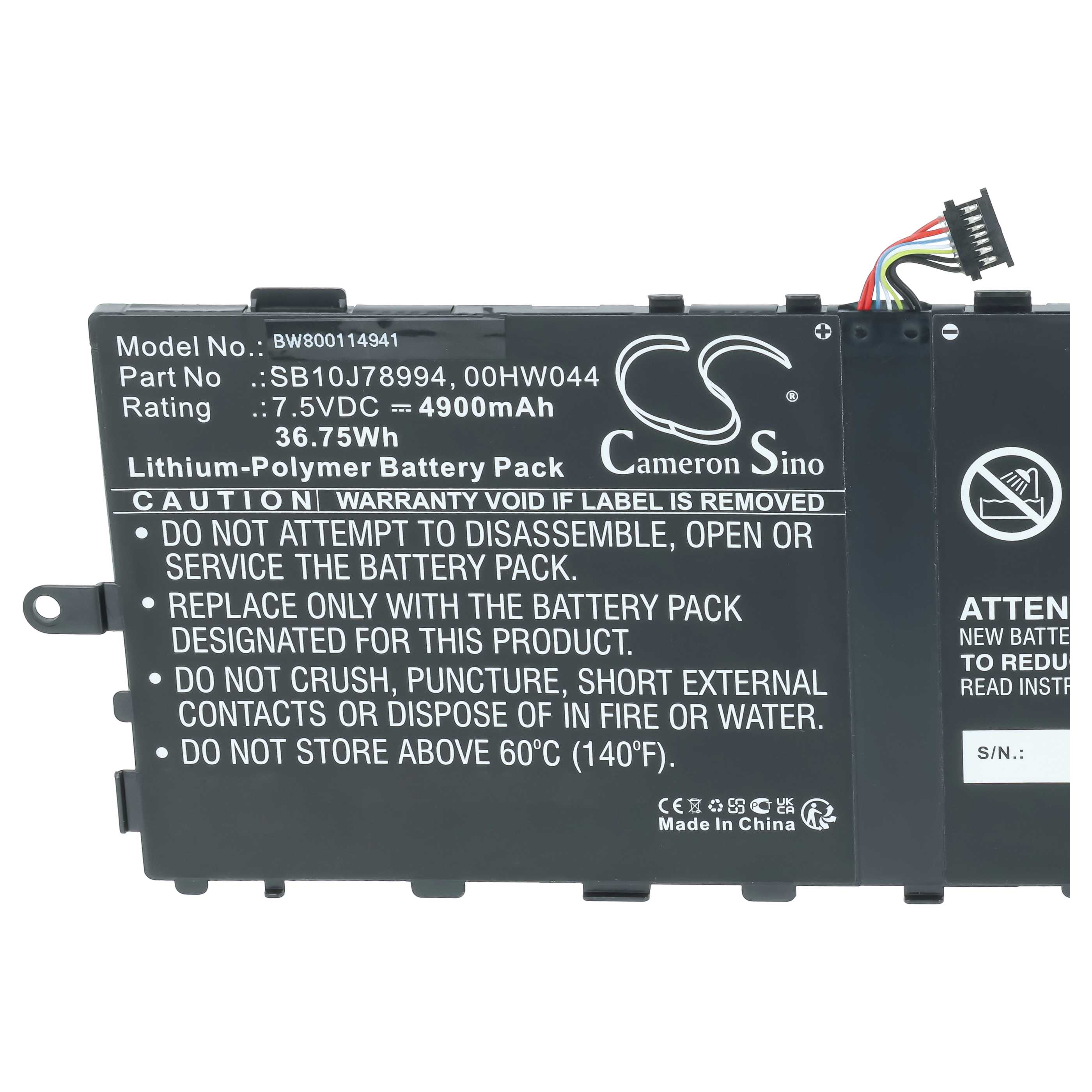 Batteria per tablet sostituisce Lenovo 00HW04, 00HW044, 00HW045, 00HW046, SB10J78993 - 4900mAh 7,5V Li-Poly