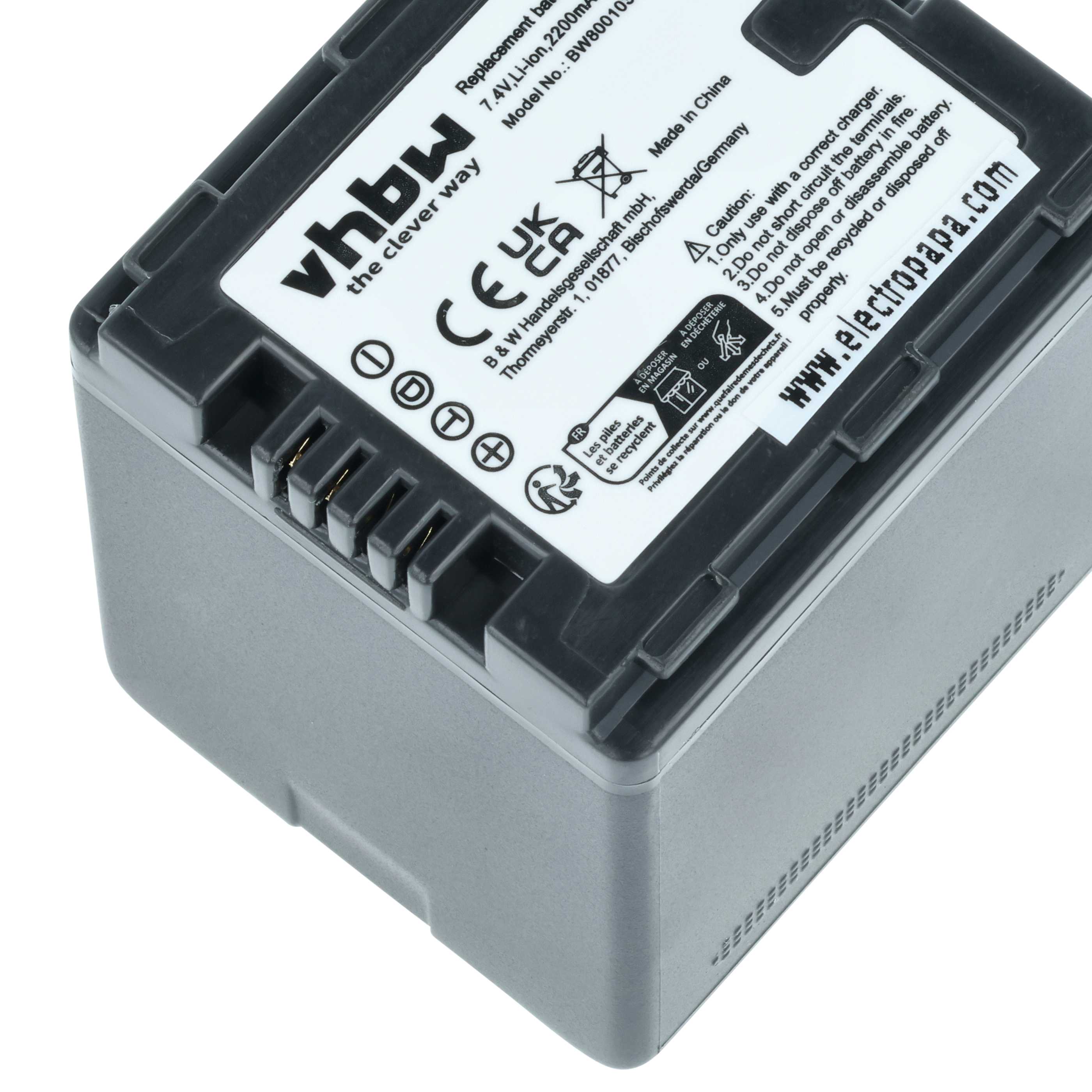 Videocamera 2x Battery replaces Panasonic VW-VBN130E-K, VW-VBN130E, VW-VBN130 - 2200 mAh 7.2 V Li-Ion