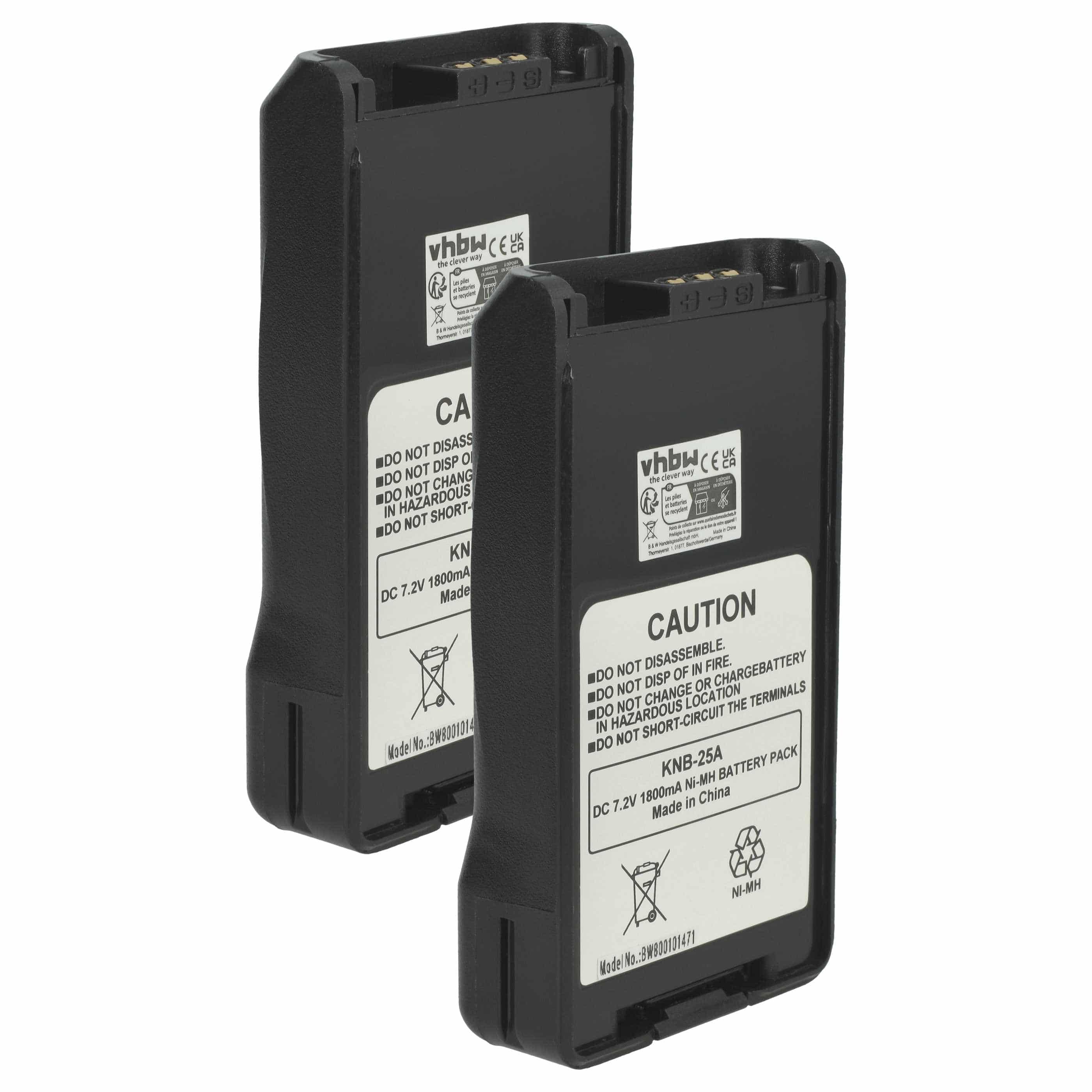 2x Batteria sostituisce Kenwood KNB-24L, KNB-24LX, KNB-24, KNB-24Li per dispositivo radio - 1800mAh 7,2V NiMH