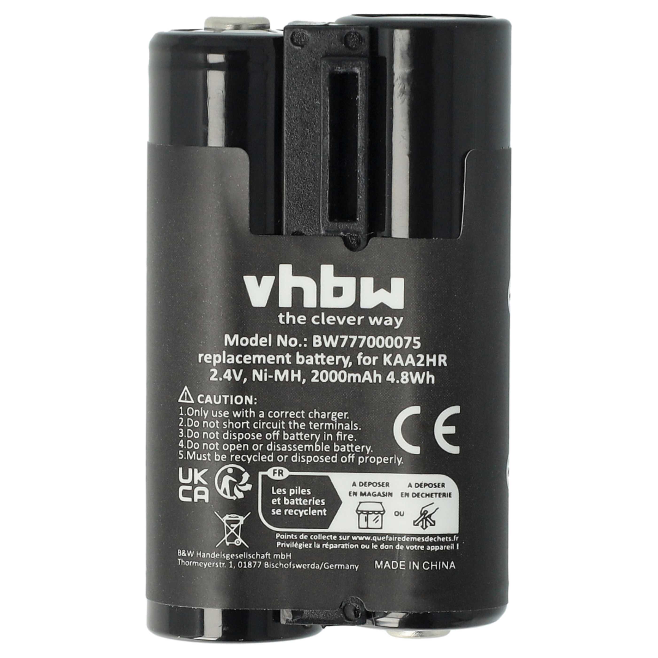2x Battery replaces Kodak KAA2HR - 2000mAh, 2.4V, NiMH