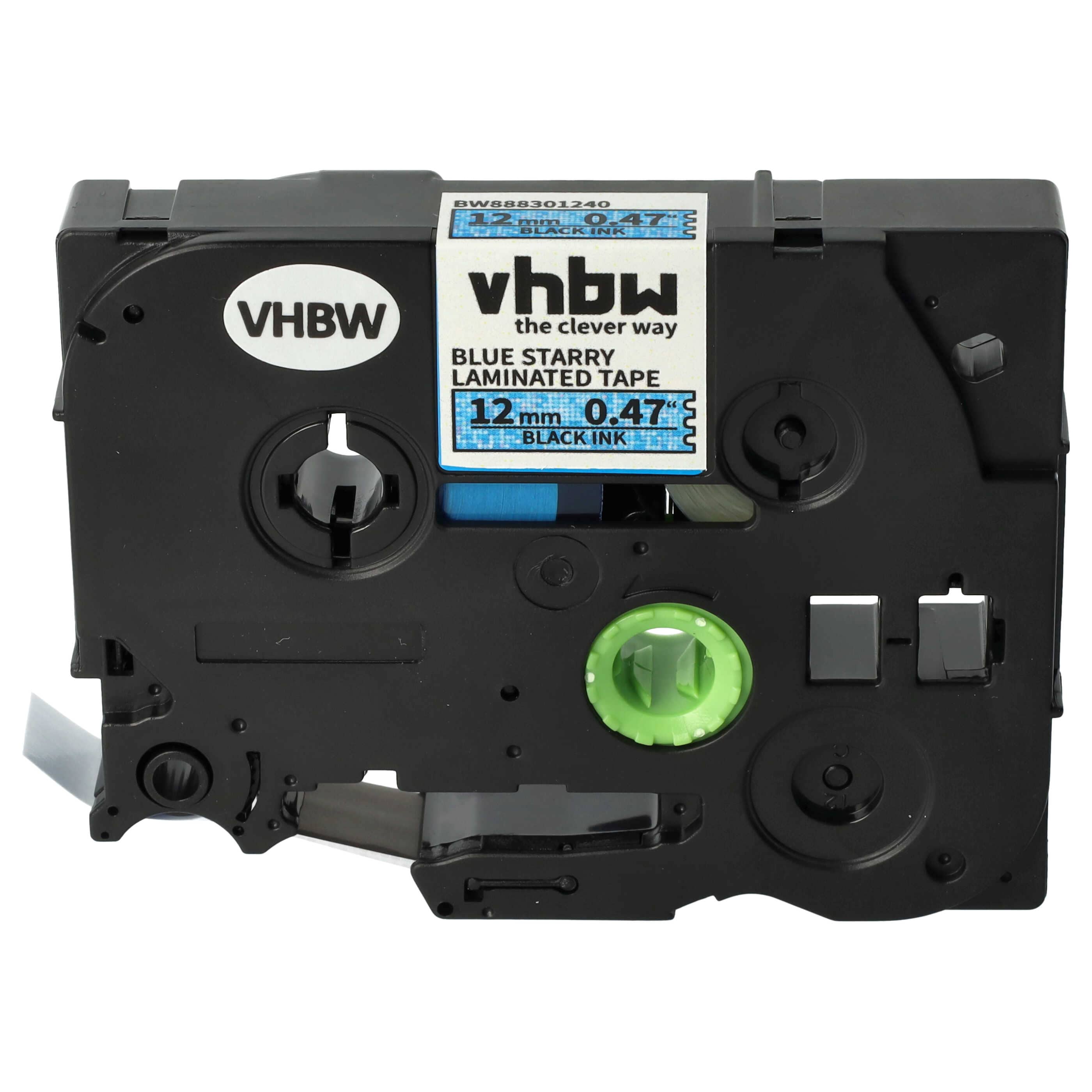 Label Tape replaces Brother TZE-531L1 - 12 mm Black to Blue (Glitter)