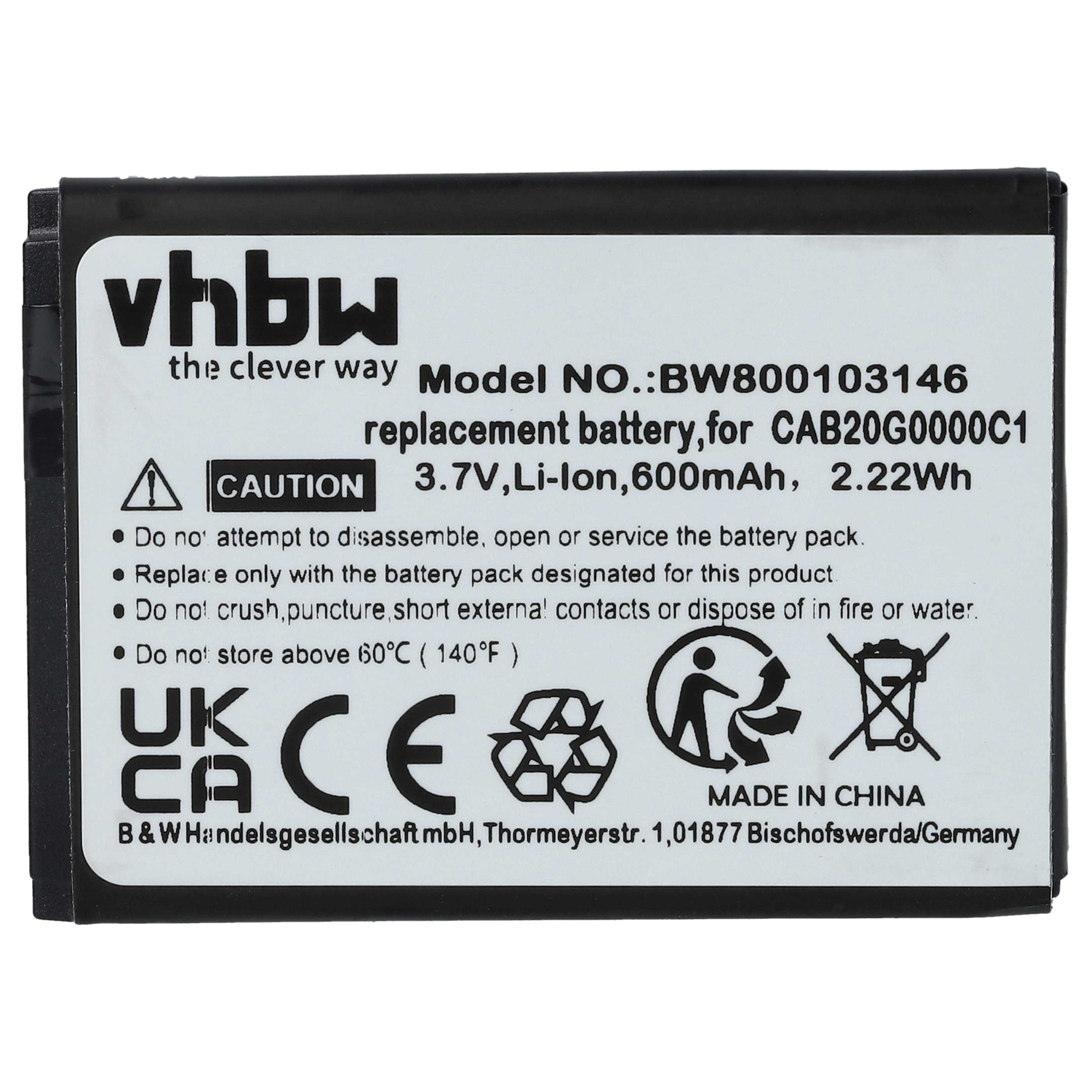 Akku als Ersatz für Alcatel B-U9X, CAB20G0000C1, CAB30B4000C1, CAB3010010C1, CAB30M0000C1 - 600mAh 3,7V Li-Ion