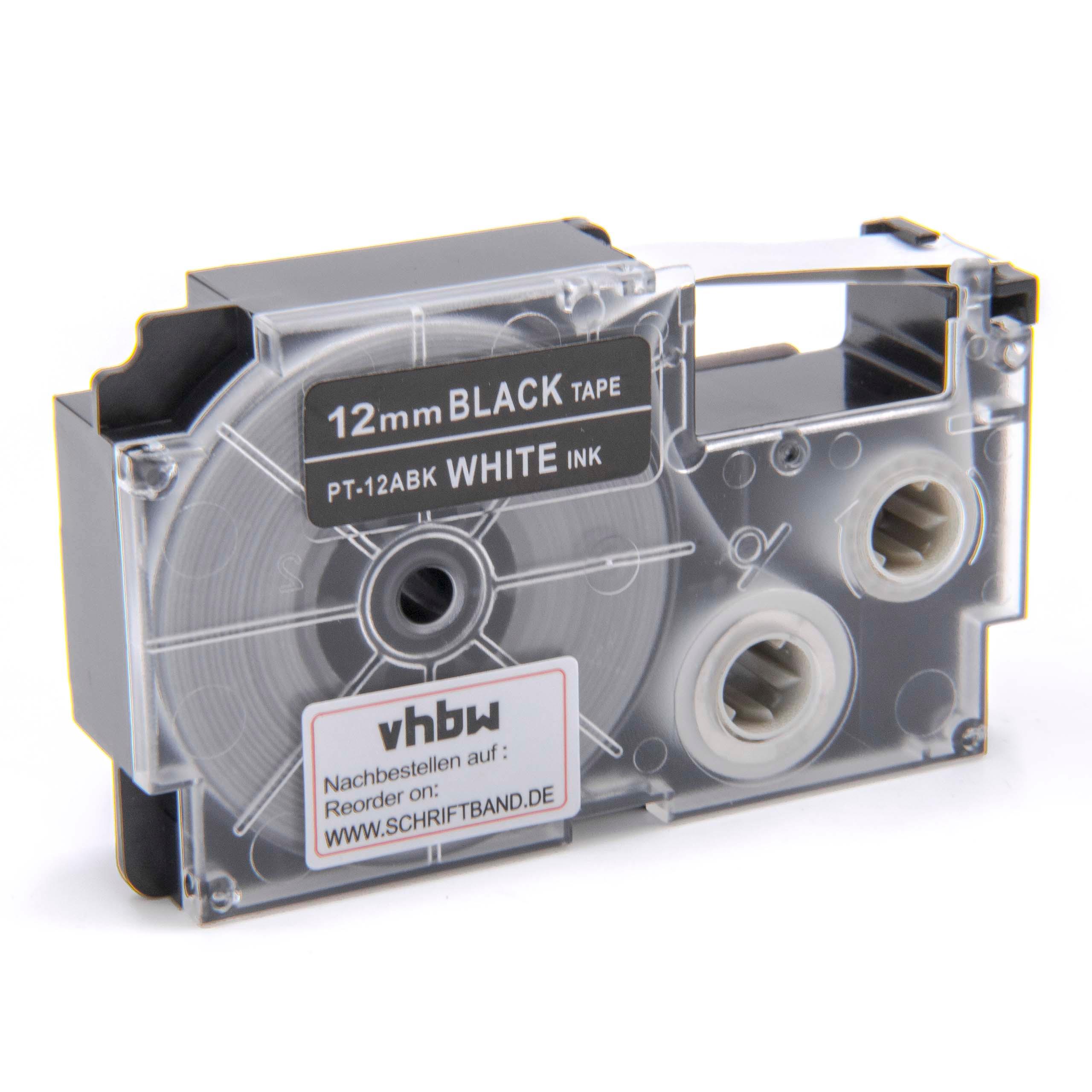 Cassette à ruban remplace Casio XR-12ABK1, XR-12ABK - 12mm lettrage Blanc ruban Noir