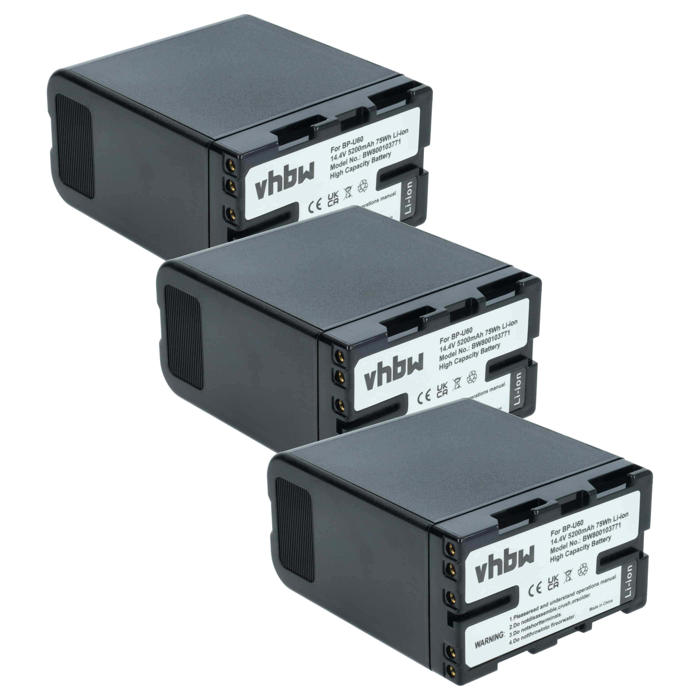 Videocamera 3x Battery replaces Sony BP-U60, BP-U95, BP-U30, BP-U90 - 5200 mAh 14.8 V Li-Ion