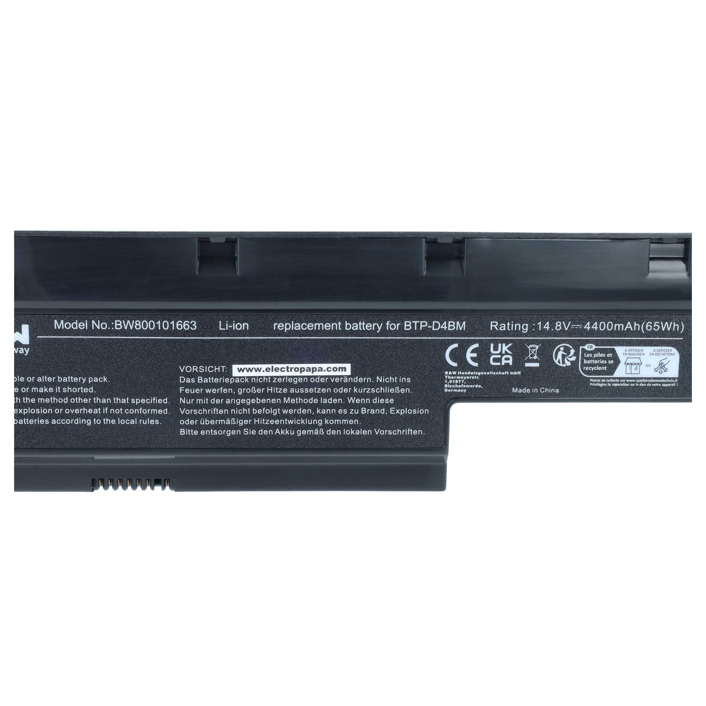 Batterie remplace Medion 40029779, 40029778 pour ordinateur portable Medion- 4400mAh 14,8V Li-ion, noir