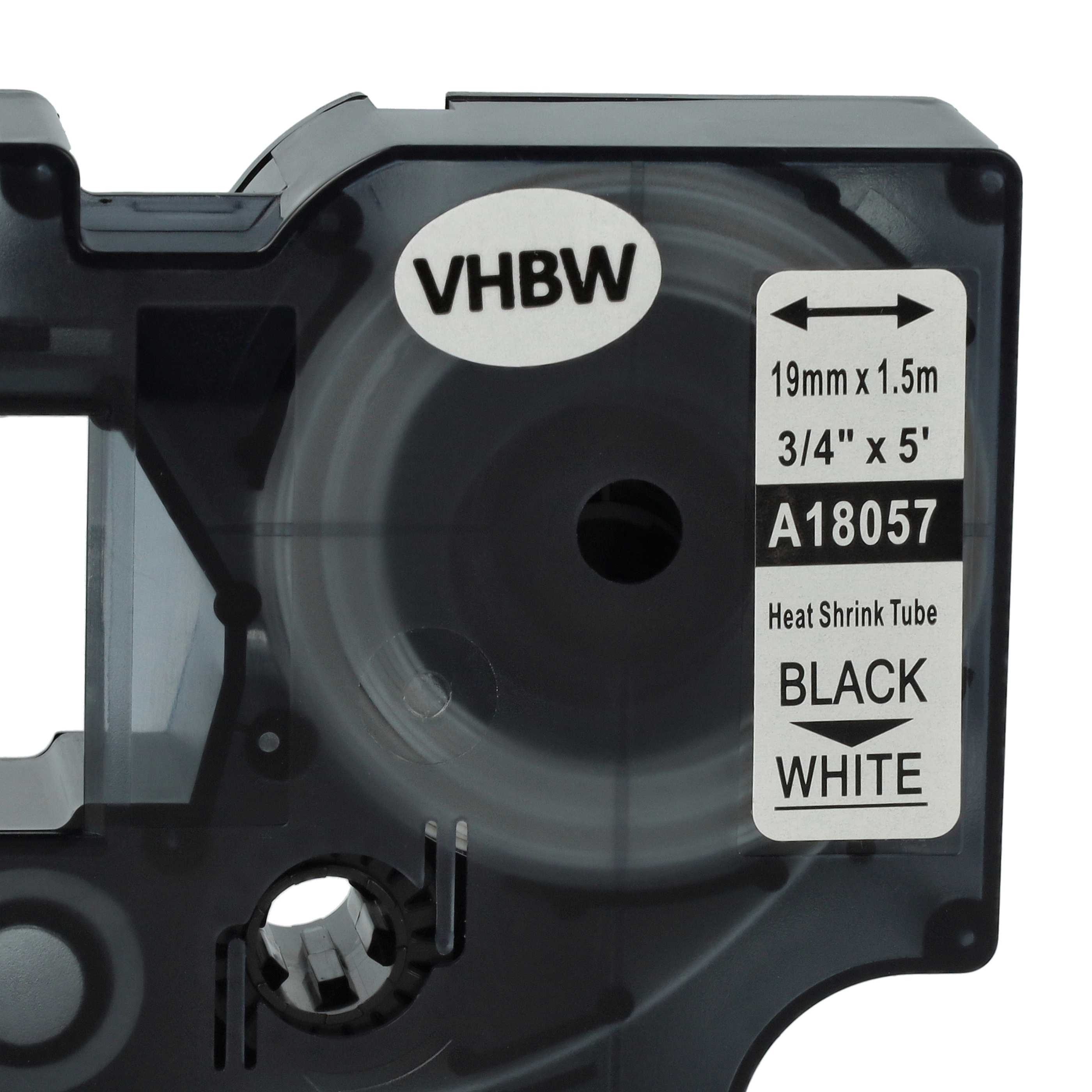 Cassetta tubi termorestringenti sostituisce Dymo 18057 per etichettatrice Dymo 19mm nero su bianco