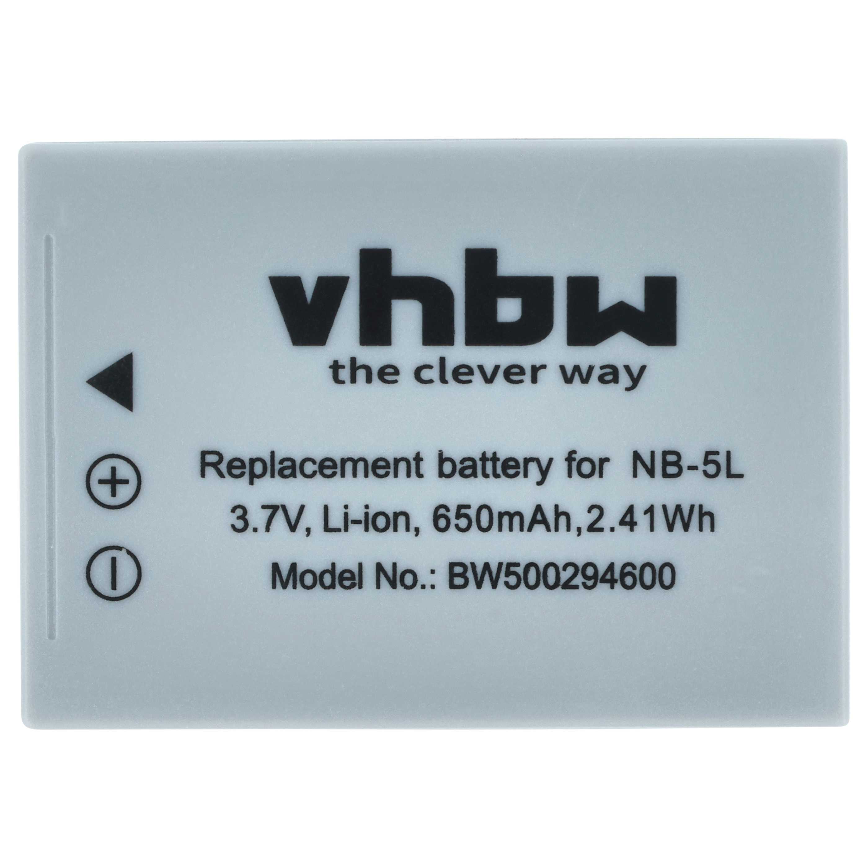 3x Battery replaces Canon NB-5L - 650mAh, 3.6V, Li-Ion