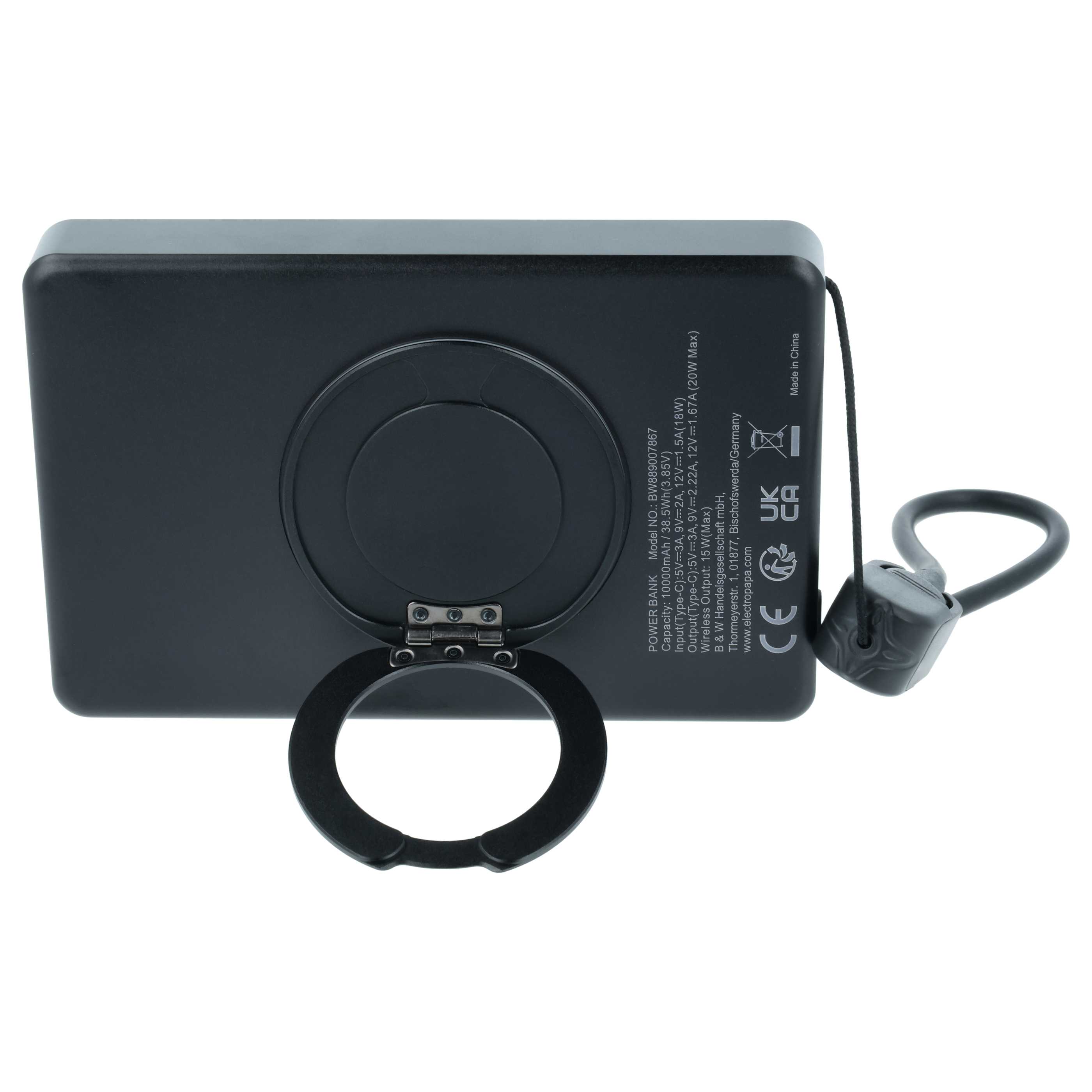 Magnetische Wireless Powerbank 10000 mAh passend für z.B. iPhone, Samsung, Xiaomi - Schwarz