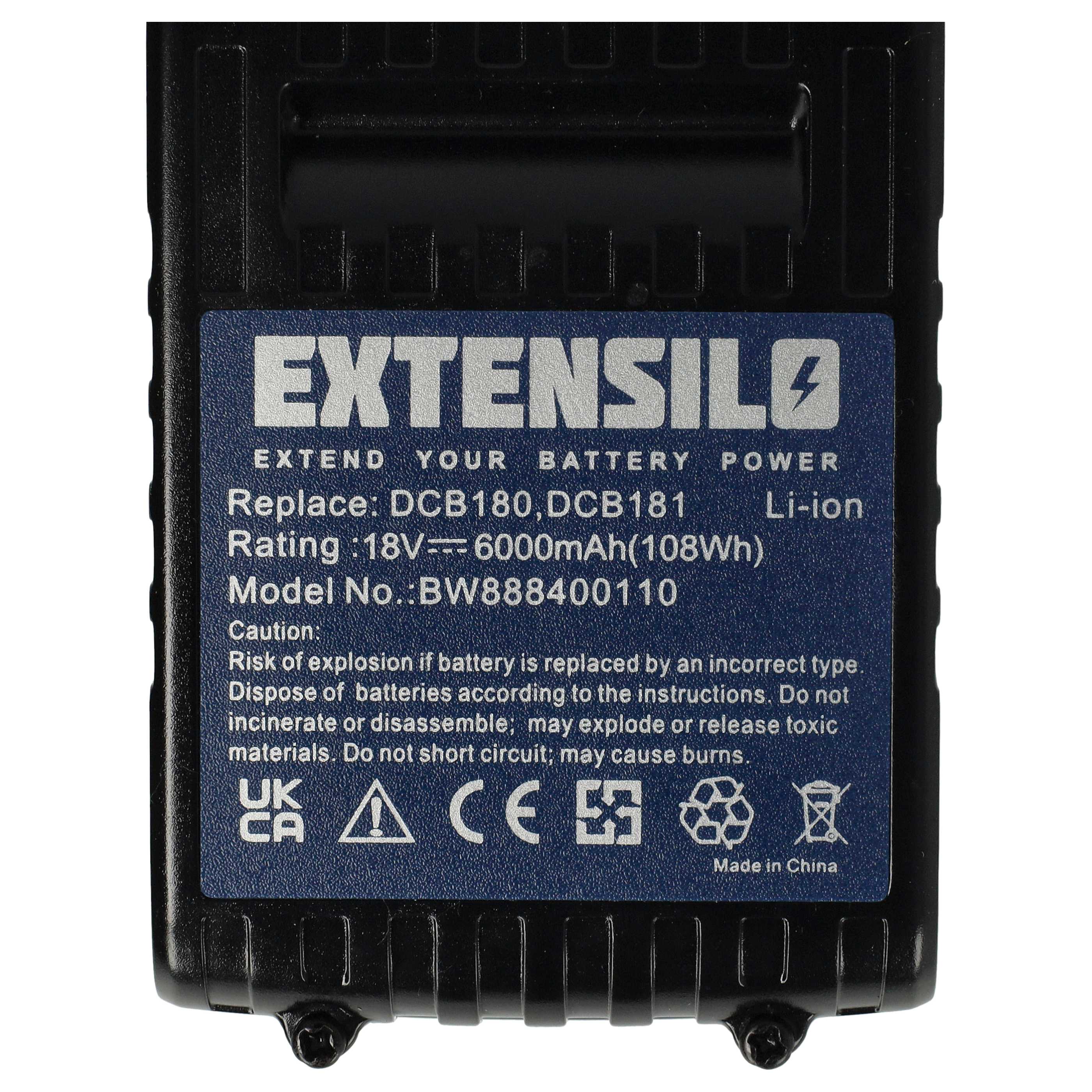 Electric Power Tool Battery Replaces Dewalt DCB182, DCB180, DCB181-XJ, DCB181 - 6000 mAh, 18 V, Li-Ion