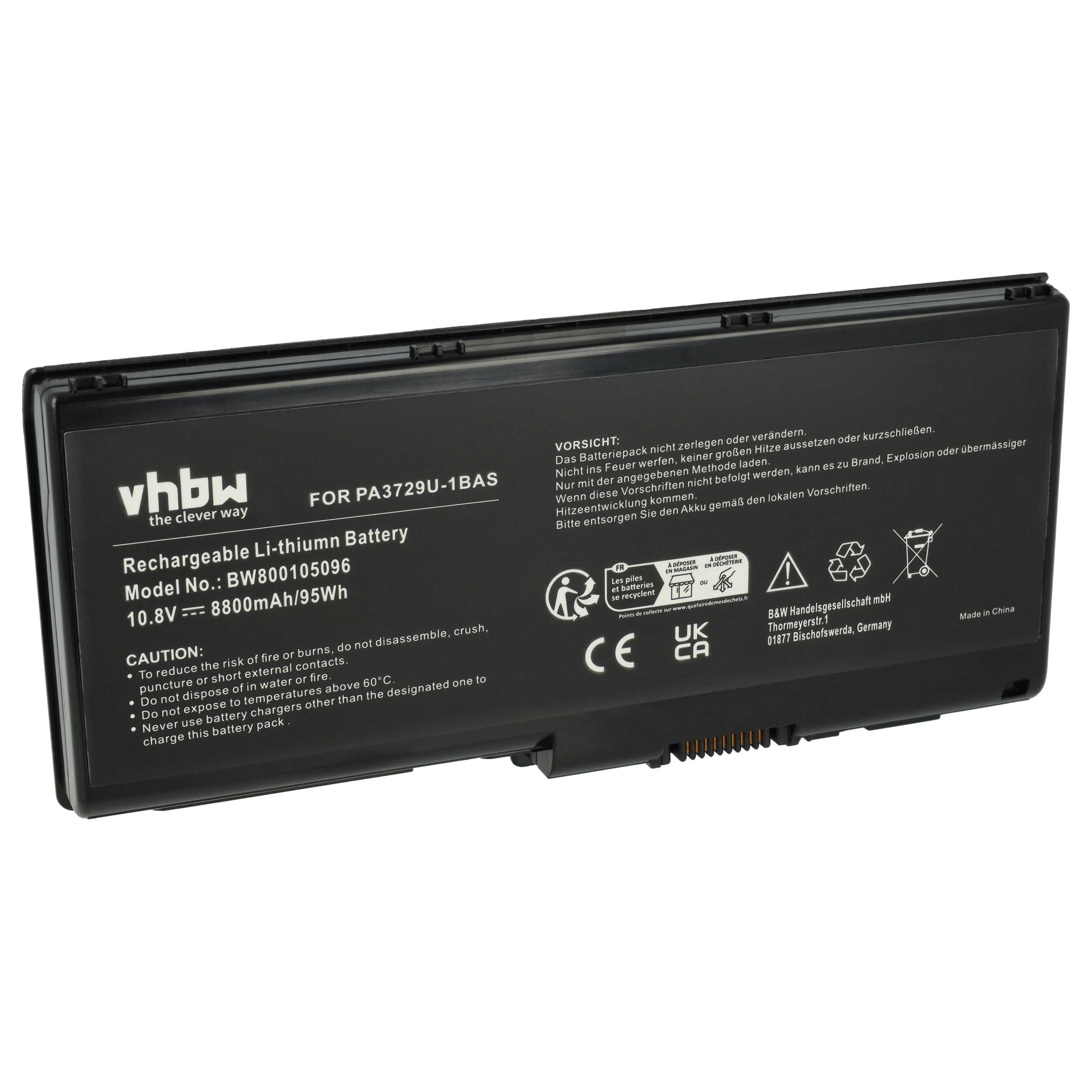 Batteria sostituisce Toshiba PA3729U-1BAS, PA3729U-1BRS per notebook Toshiba - 8800mAh 10,8V Li-Ion nero