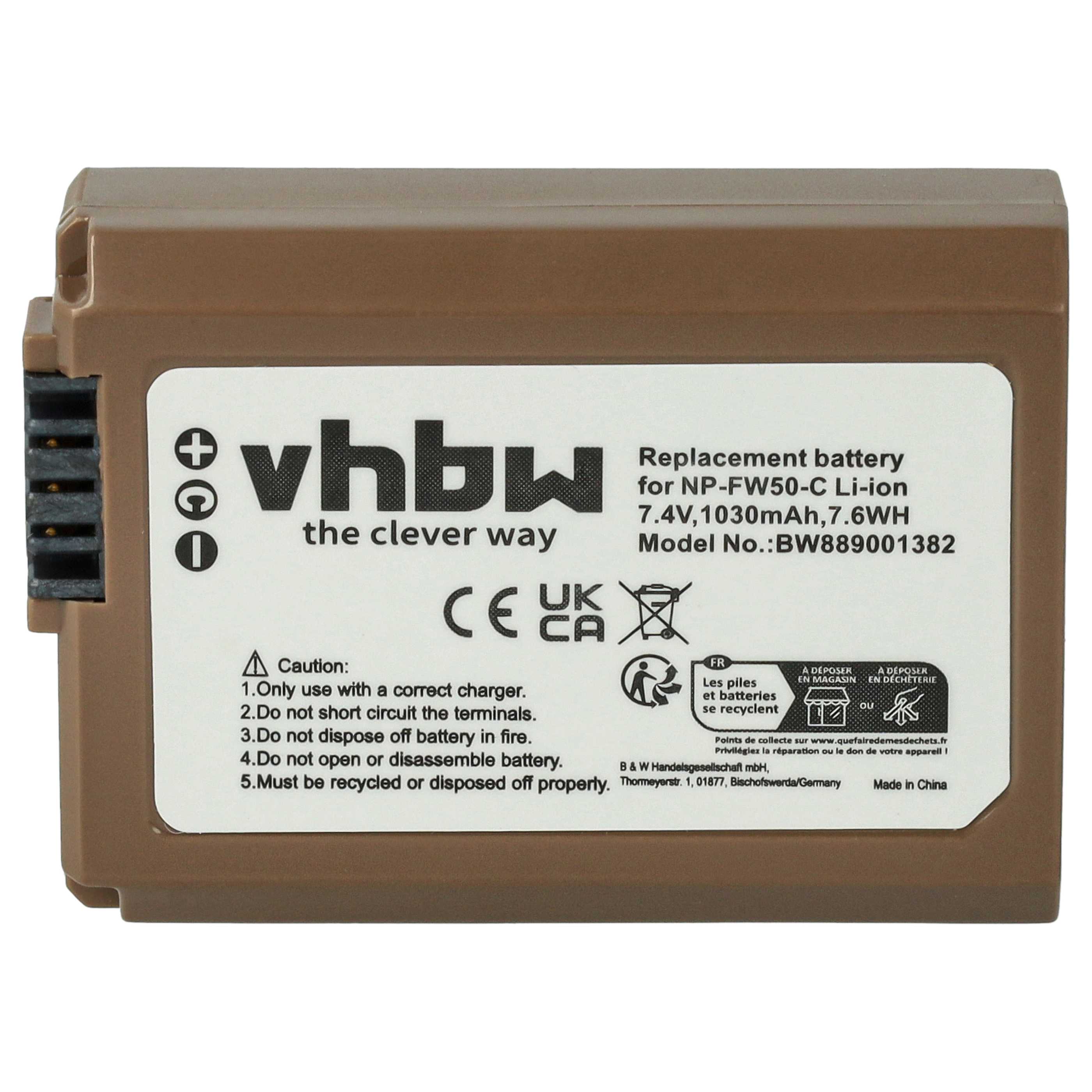 3x Battery replaces Sony NP-FW50 - 1030mAh, 7.4V, Li-Ion with Info Chip, with USB C Socket