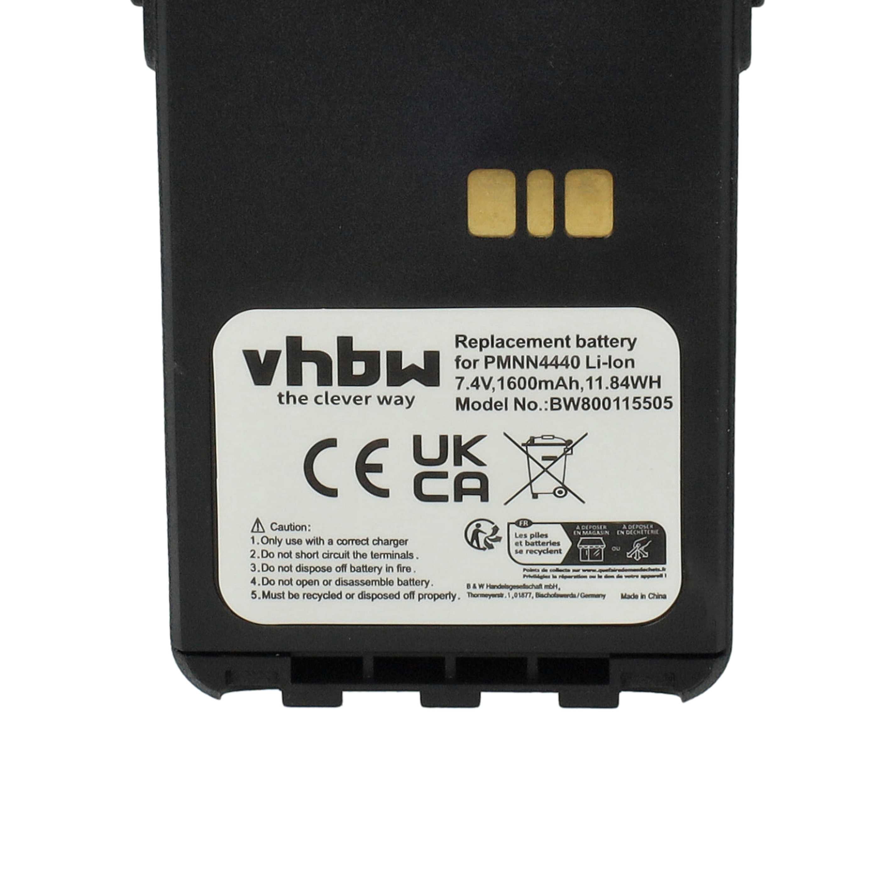 Radio 5x Battery replaces Motorola PMNN4511A, PMNN4440, PMNN4502A, PMNN4440AR - 1600 mAh 7.4 V Li-Ion