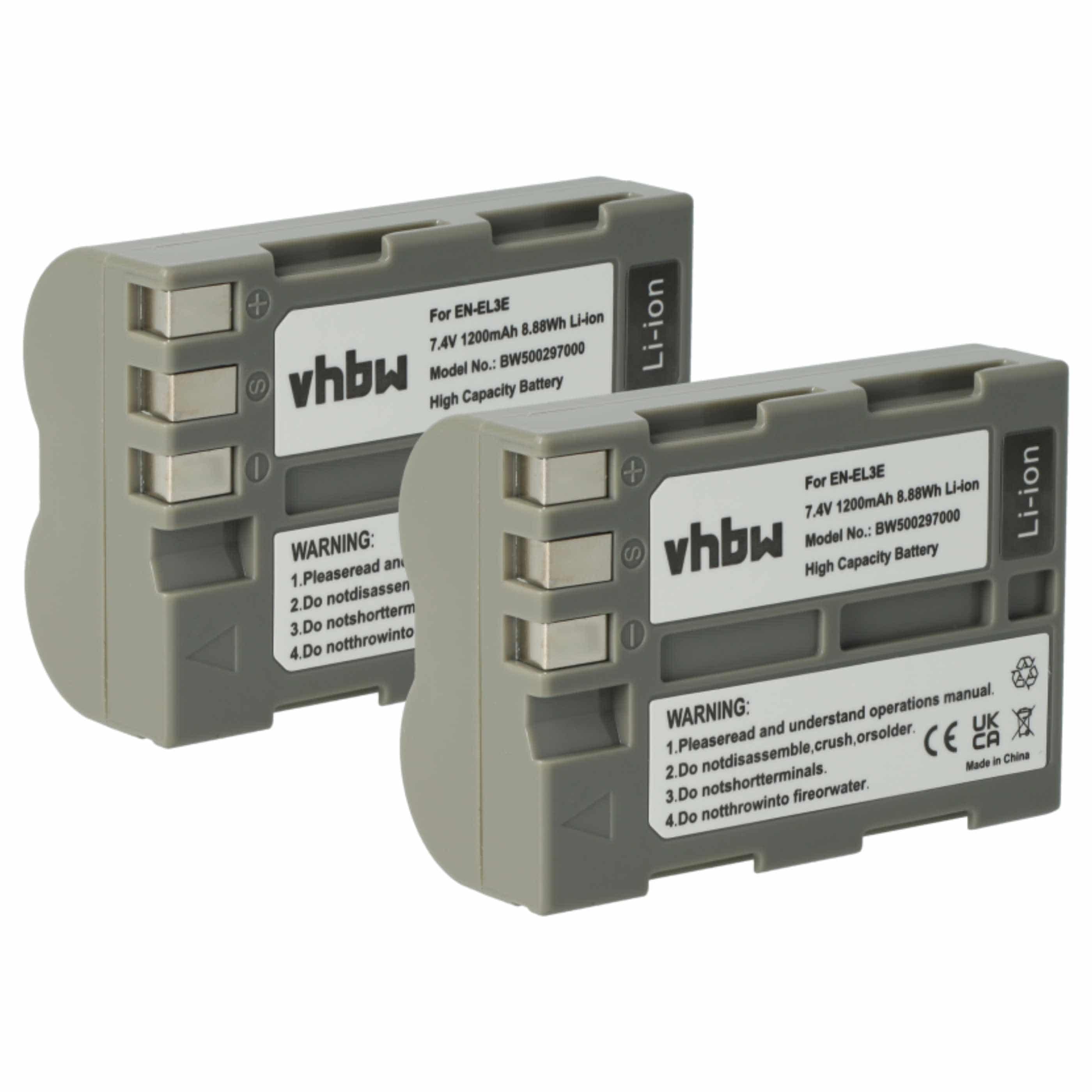 2x Battery replaces Nikon EN-EL3e - 1200mAh, 7.2V, Li-Ion
