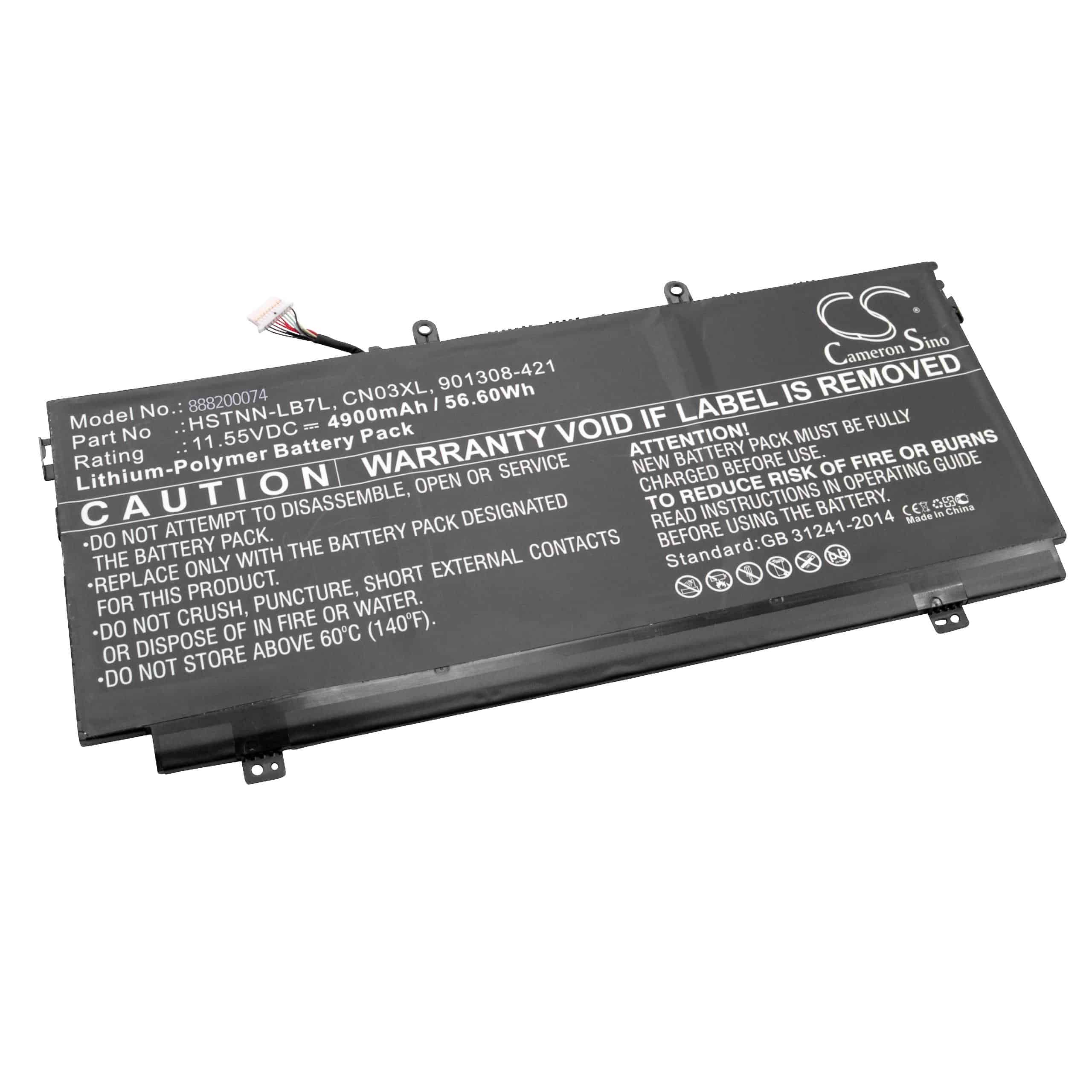 Notebook Battery Replacement for HP 901308-421, 901345-855, CN03057XL, 859026-421 - 4900mAh 11.55V Li-polymer