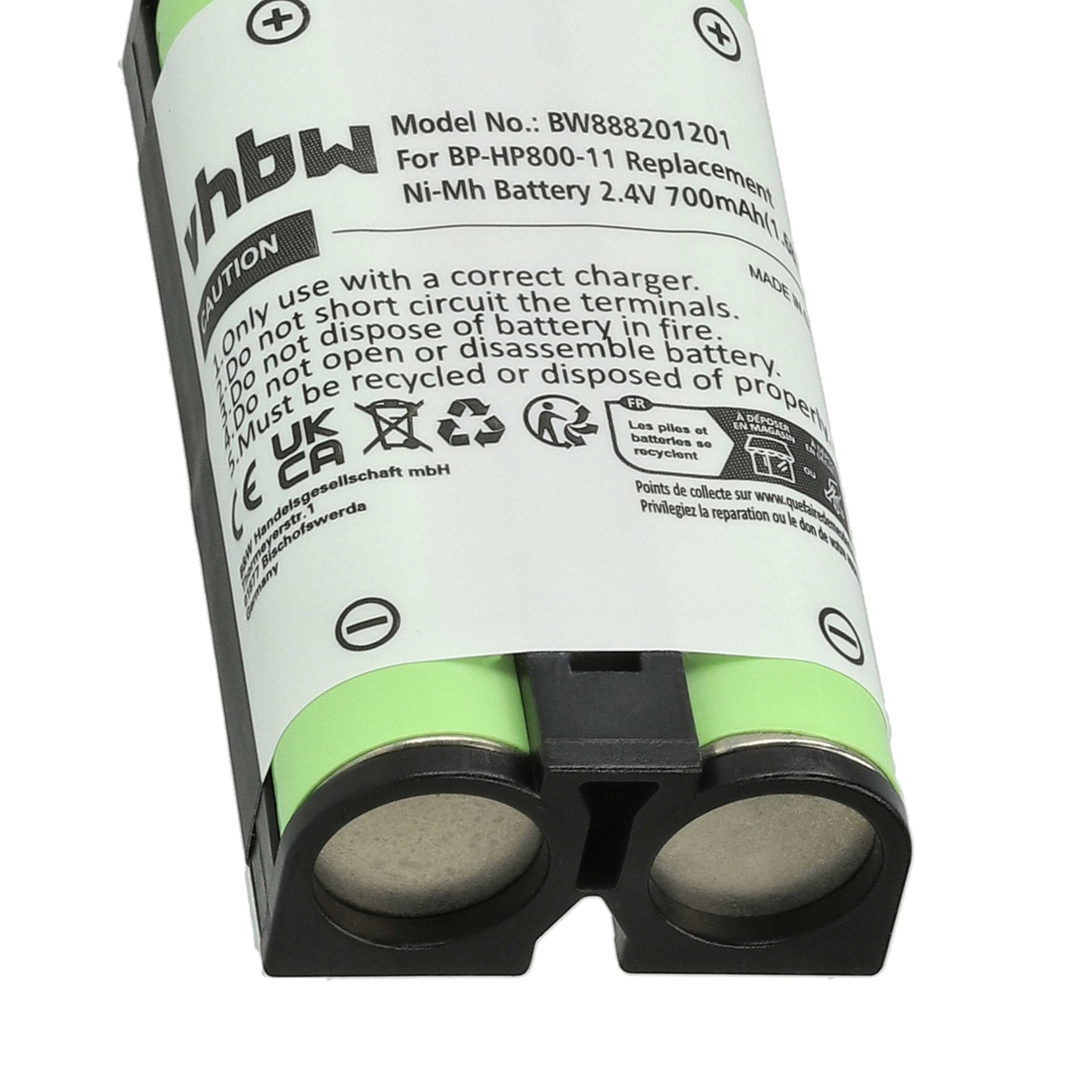 Batterie remplace Sony 9-885-216-12, 9-885-216-11, 9-885-218-43 pour casque audio - 700mAh 2,4V NiMH