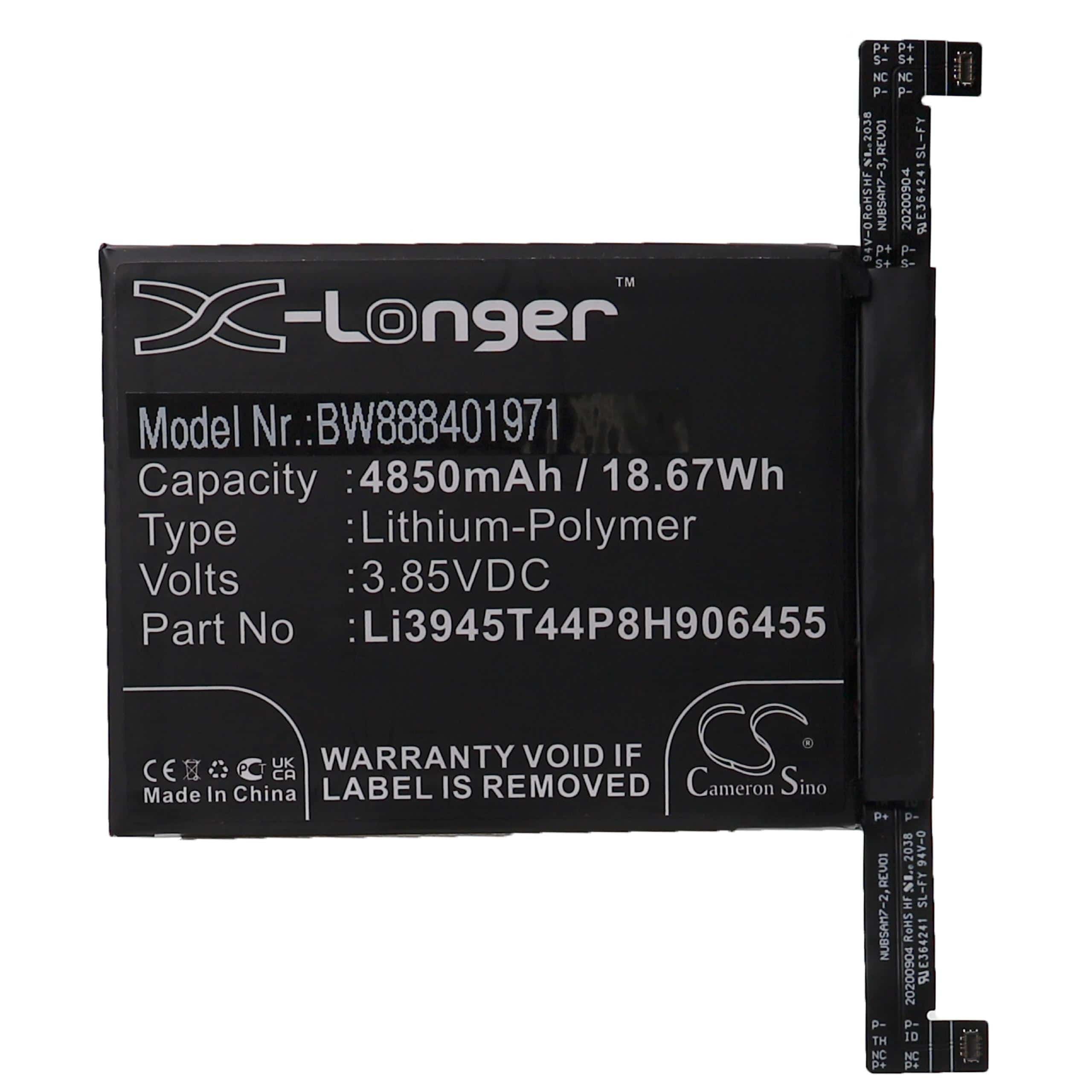 Batterie remplace ZTE Li3945T44P8H906455 pour téléphone portable - 4850mAh, 3,85V, Li-polymère