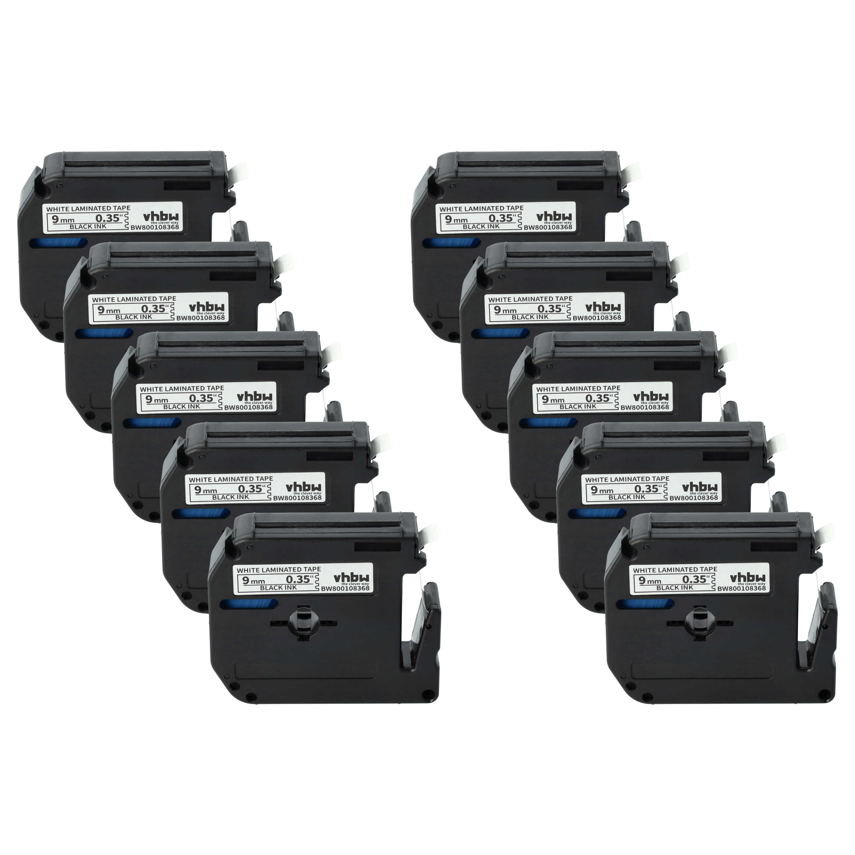 10x Label Tape as Replacement for Brother M-K221 - 9 mm Black to White