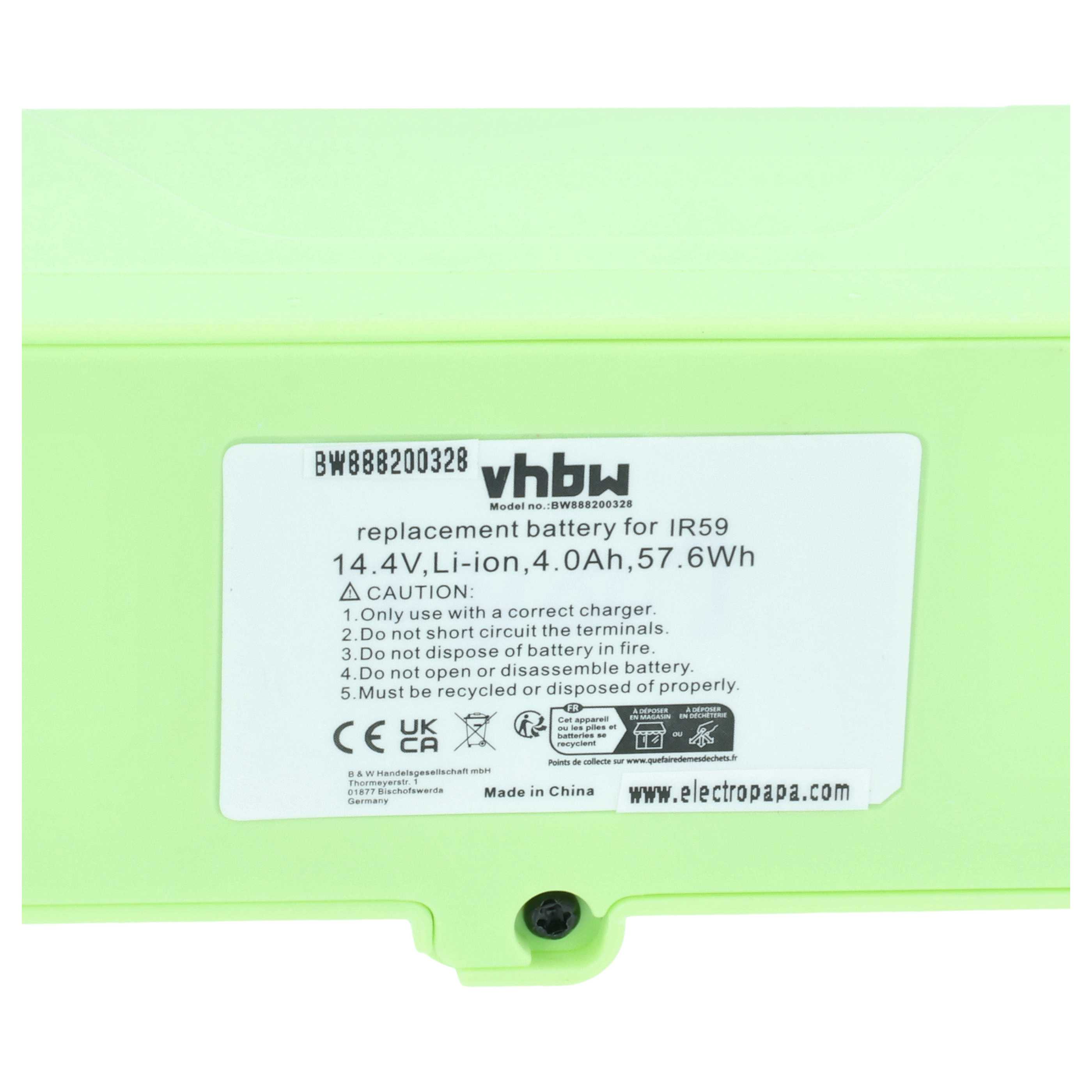 Batteria sostituisce iRobot 1800LI, 4374392, 4376392, 2130LI per robot aspiratore - 4000mAh 14,4V Li-Ion