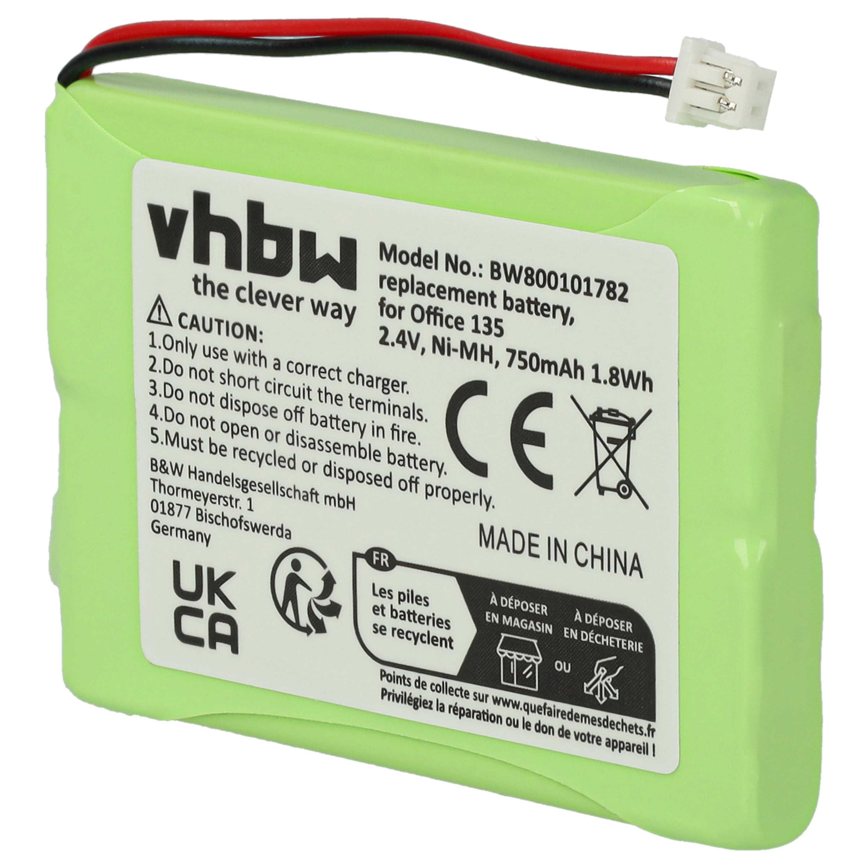 Batterie remplace 20328196BD, 2010 pour téléphone Ascom - 750mAh 2,4V NiMH