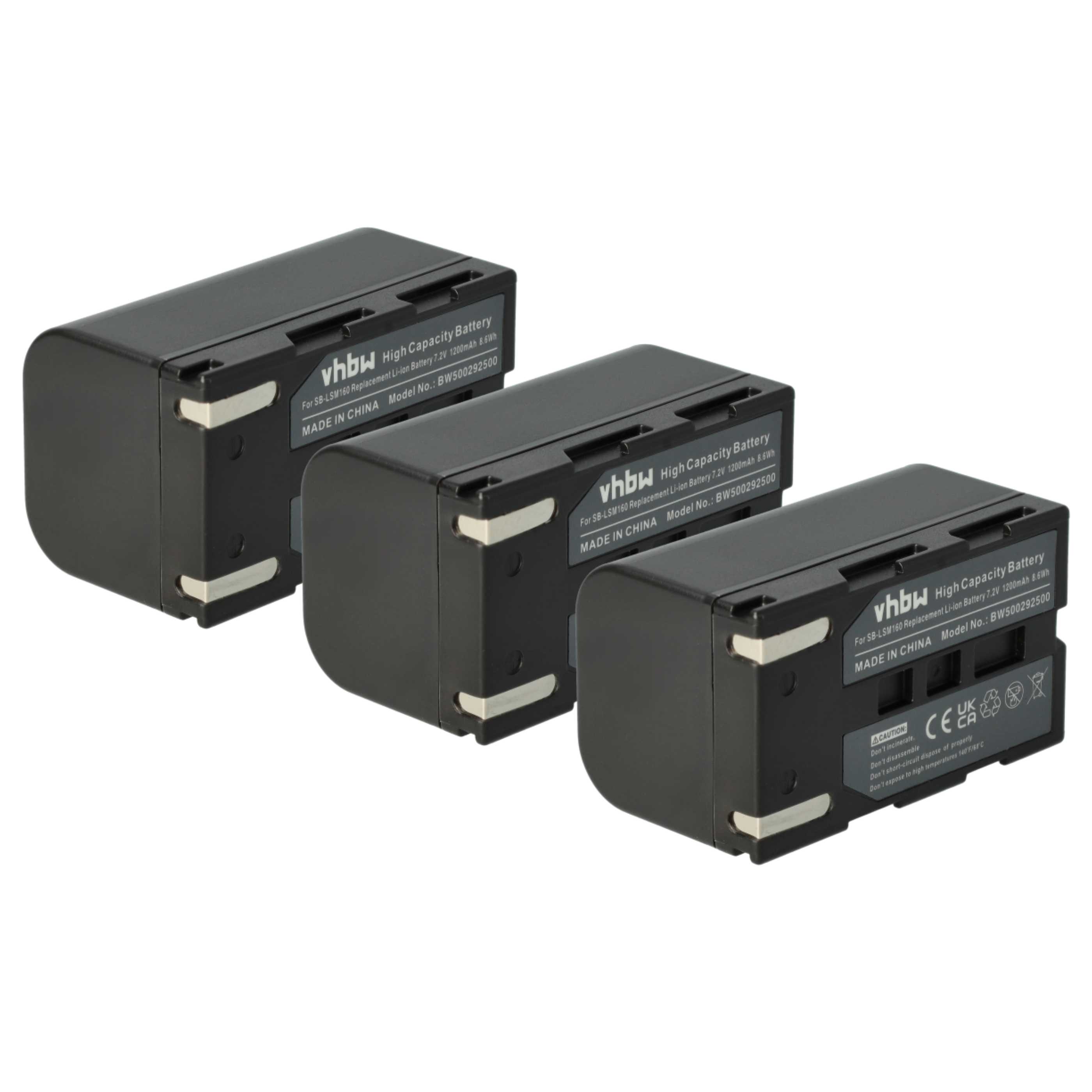Videocamera 3x Battery Replacement for Samsung SB-LSM160, SB-LSM320, SB-LSM80 - 1200 mAh 7.2 V Li-Ion