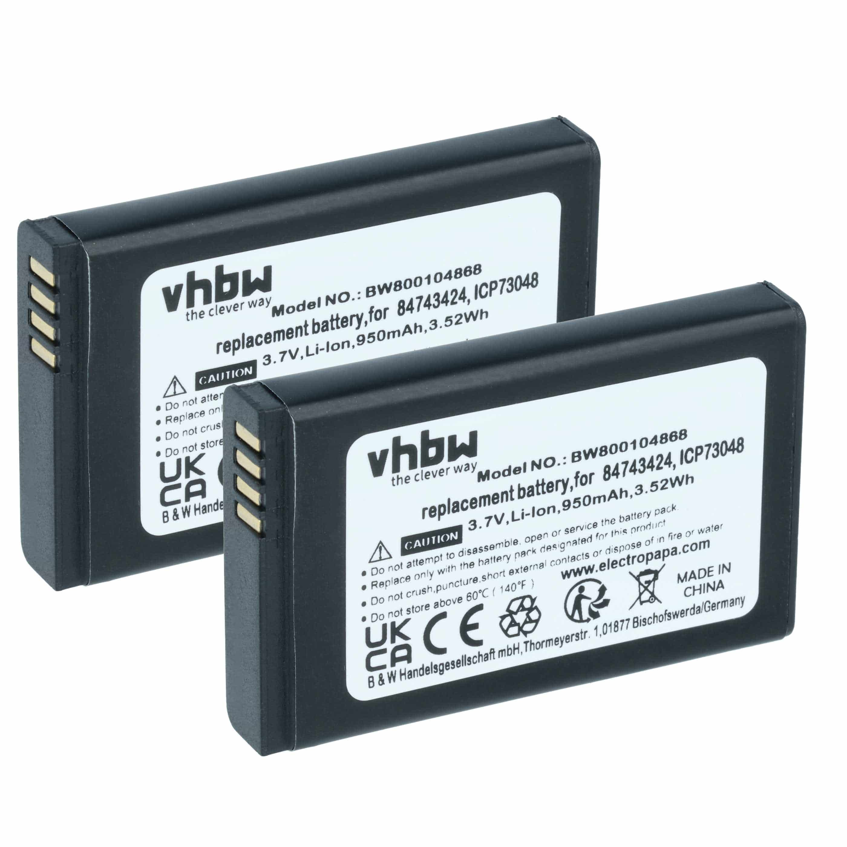 2x Batteries remplace Polycom / Spectralink 84743424, 84743428 pour téléphone Agfeo - 950mAh 3,7V Li-ion