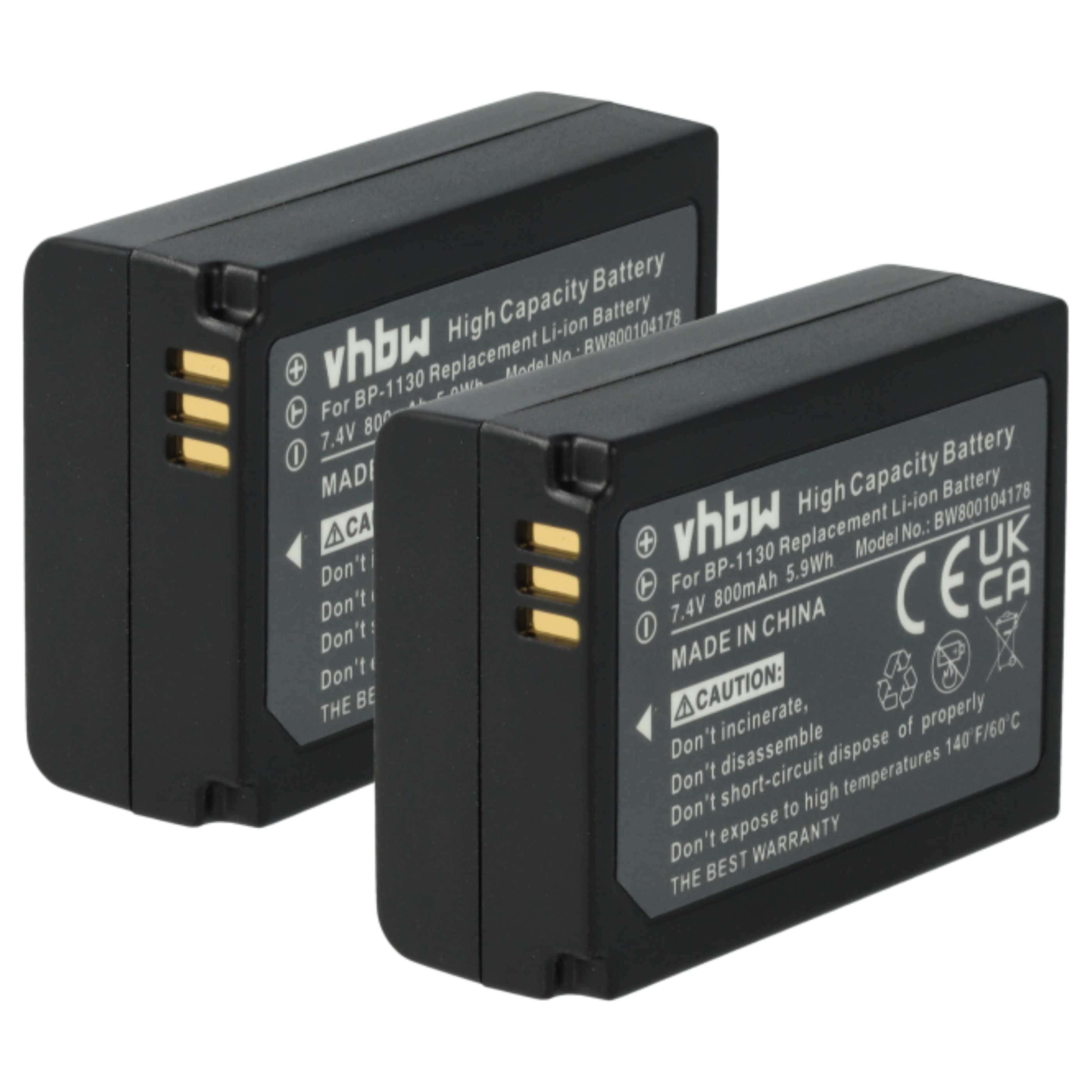 2x Battery replaces Samsung BP-1130, BP1130, ED-BP1130 - 800mAh, 7.4V, Li-Ion