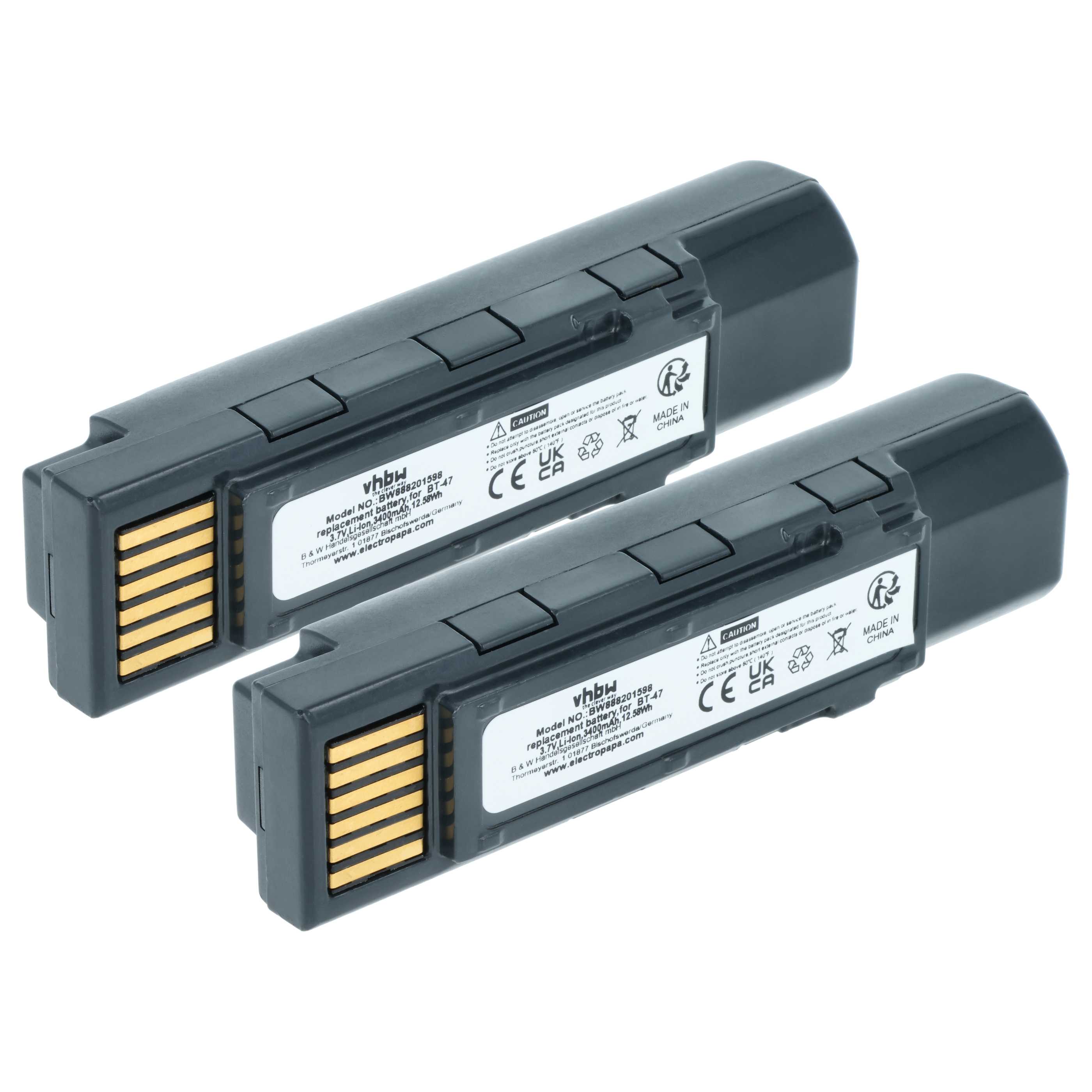 2x Battery replaces Datalogic 128004721, BT-47, RBP-GM45 for Datalogic Barcode Scanner POS - 3400 mAh 3.7 V