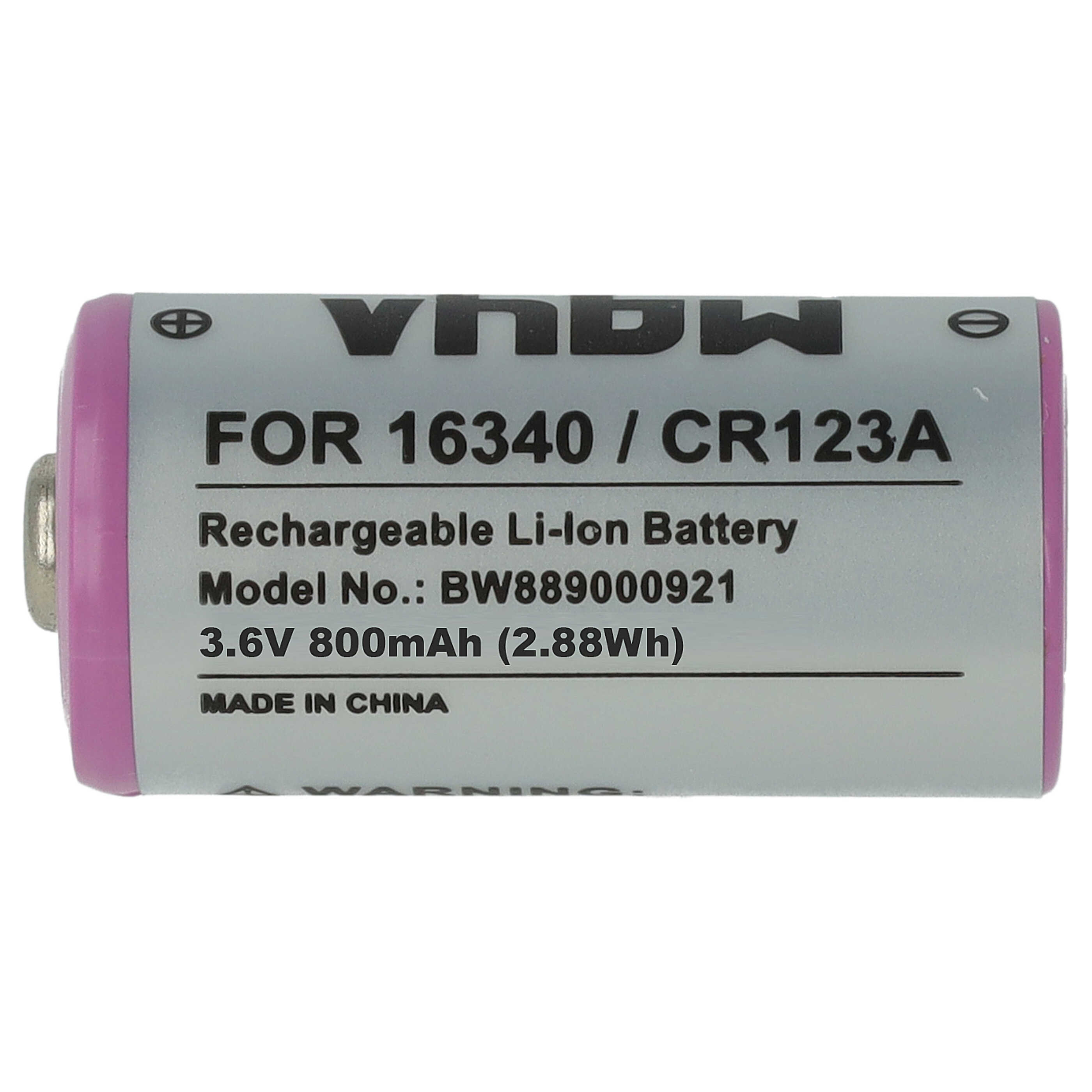 Universal Battery Replacement for 16340, DL123A, CR123R, CR17335, CR17345, CR123A - 800mAh 3.6V Li-Ion