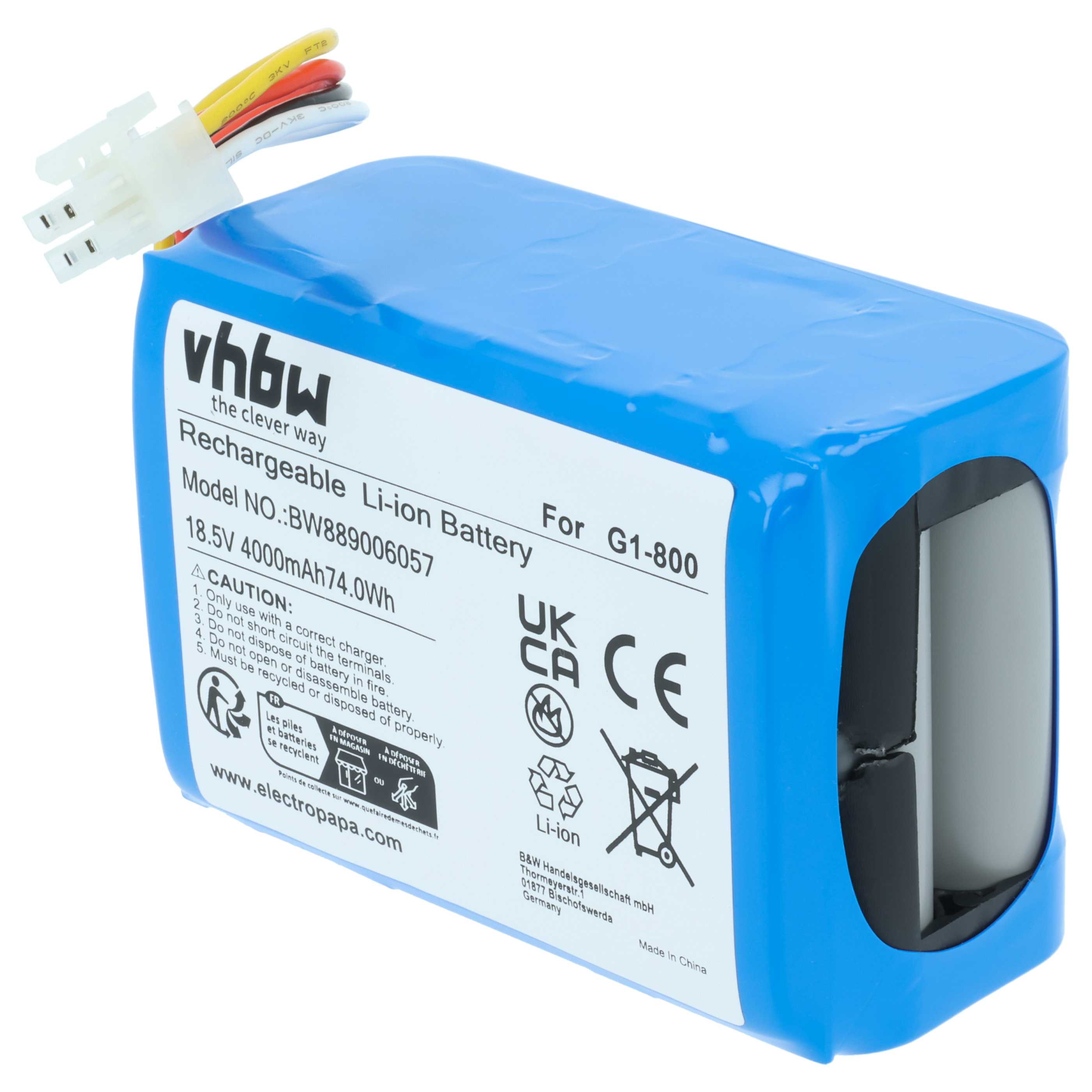 Battery replaces Ecovacs 201-2201-0903, 201-2325-010, 201-2325-0104, S21-LI-185-5800 - 4000 mAh 18.5 V Li-Ion