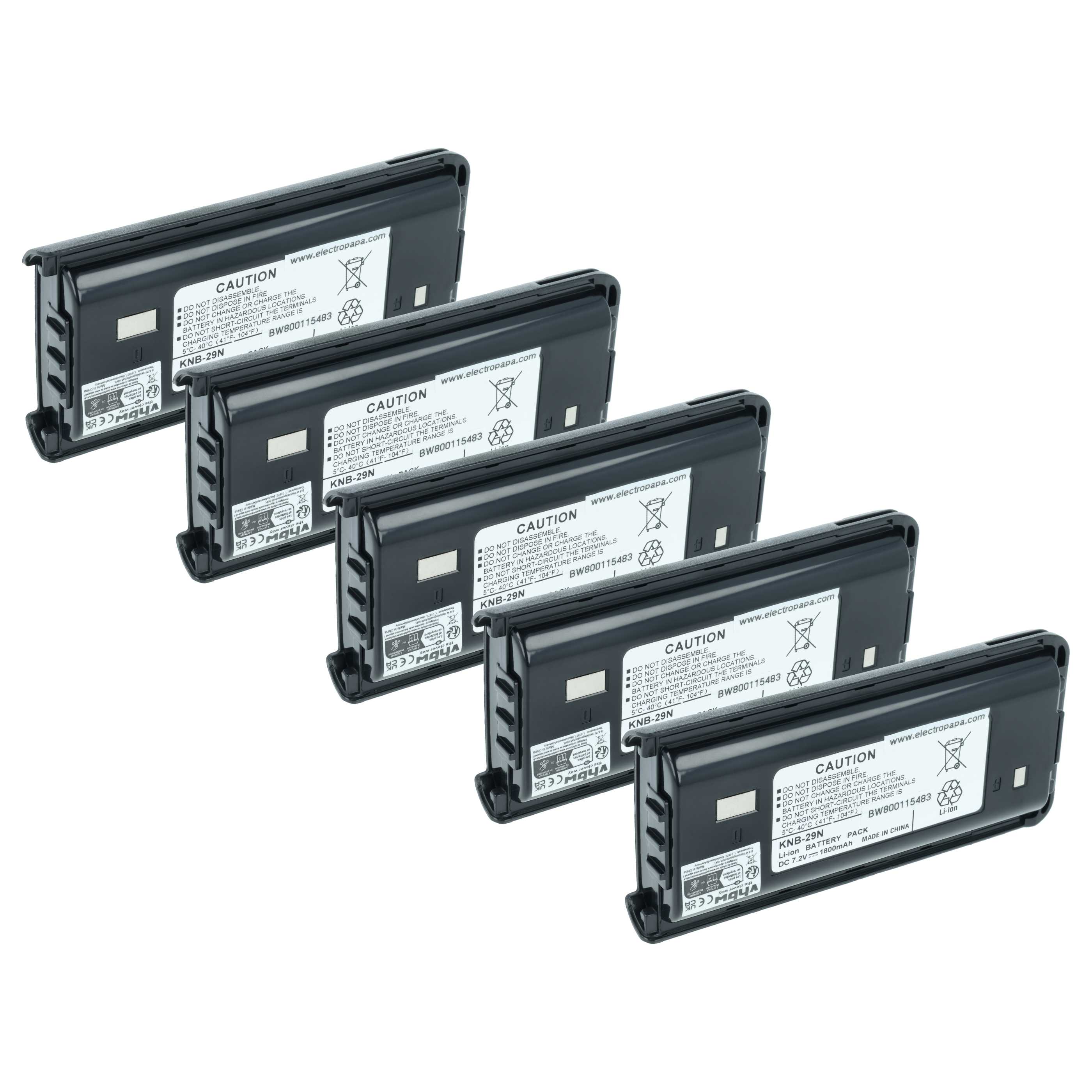 Akku (5 Stück) als Ersatz für Kenwood BPKNB29MHXT-1, BPKNB29MH für Kenwood für Funkgerät - 1800mAh 7,4V Li-Ion