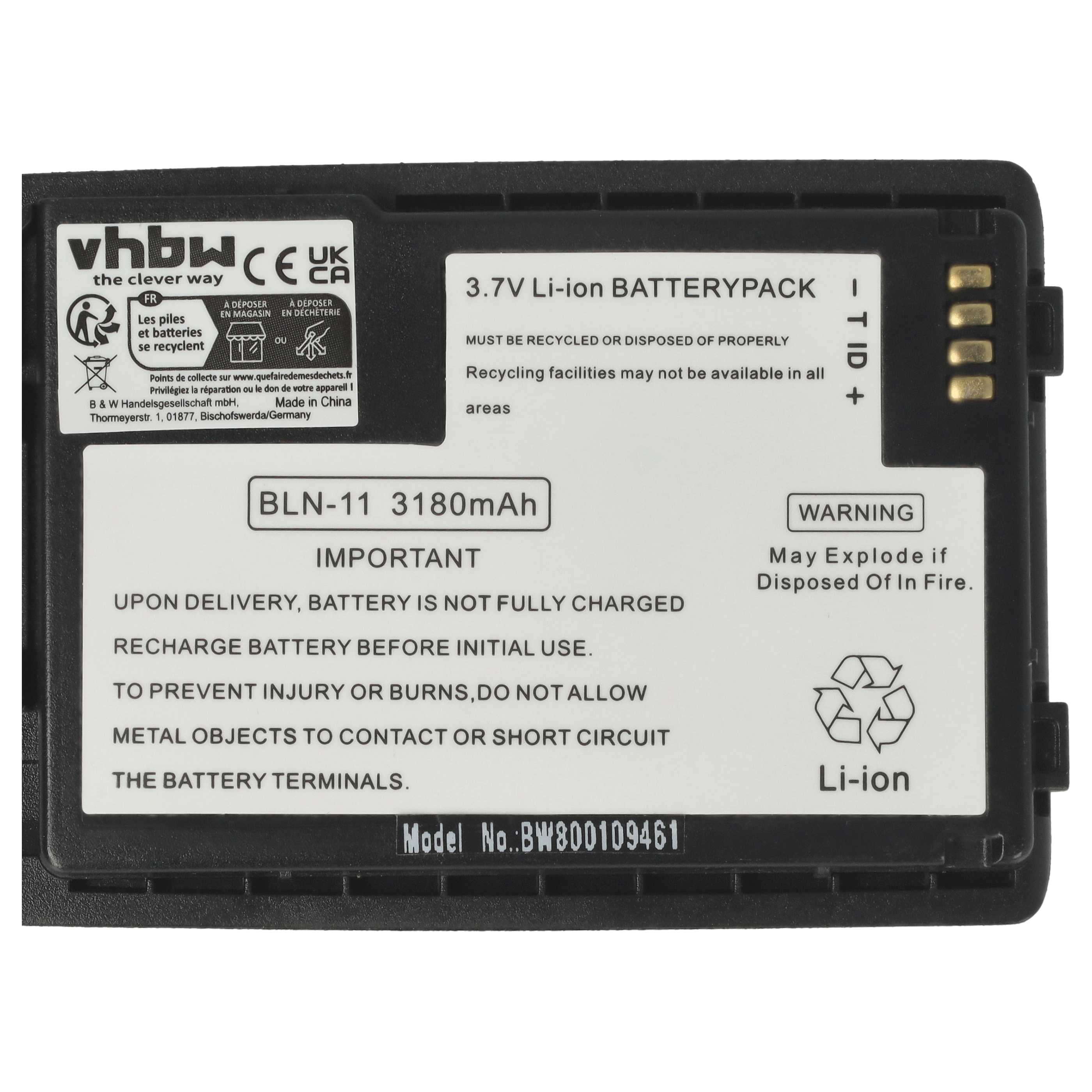 Radio Battery replaces EADS HT9980AA, BLN-11 - 3180 mAh 3.7 V Li-Ion