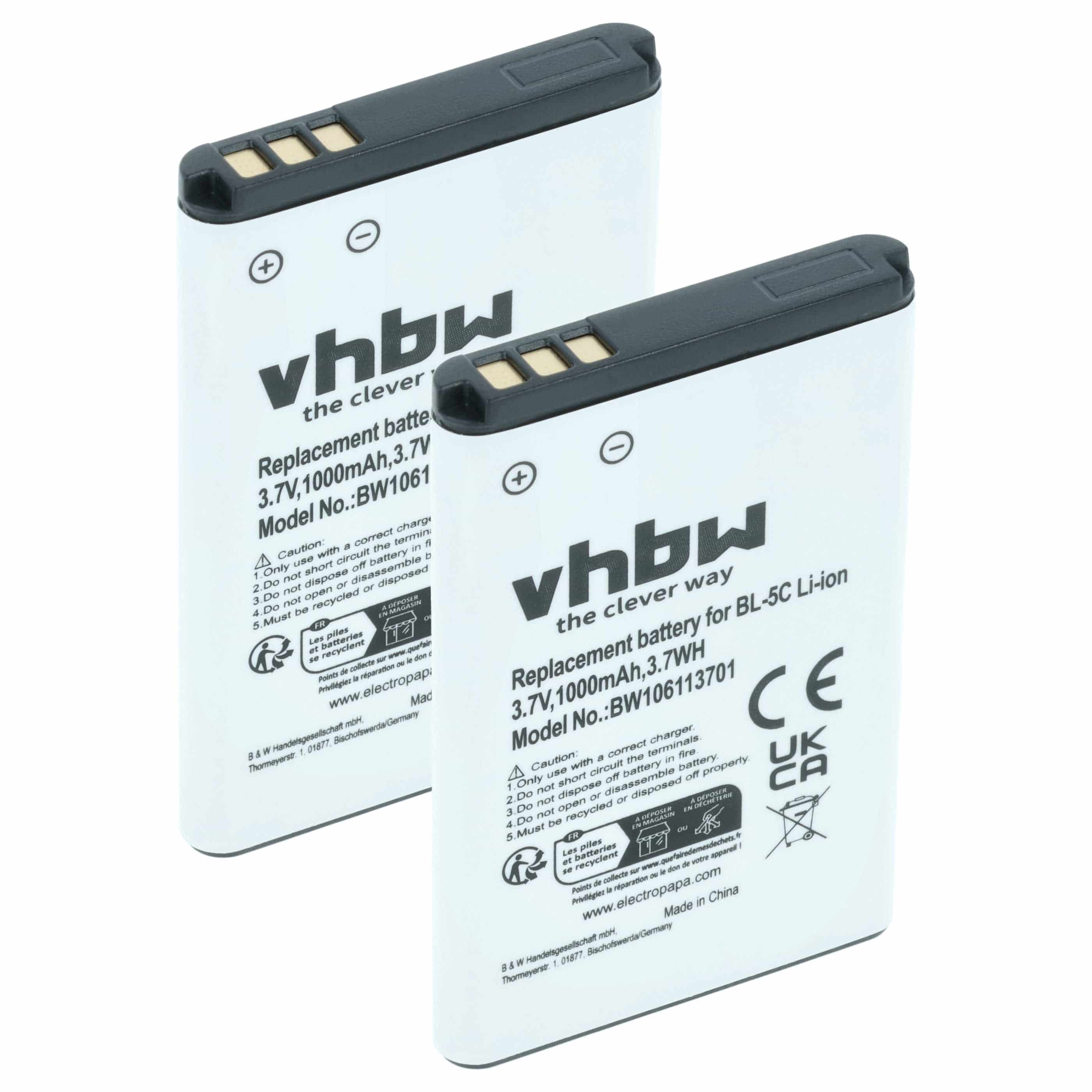 2x Akumulator do telefonu smartfona zamiennik Alcatel RTR001F01, 3BN67332AA, 10000058 - 1000 mAh 3,7 V Li-Ion