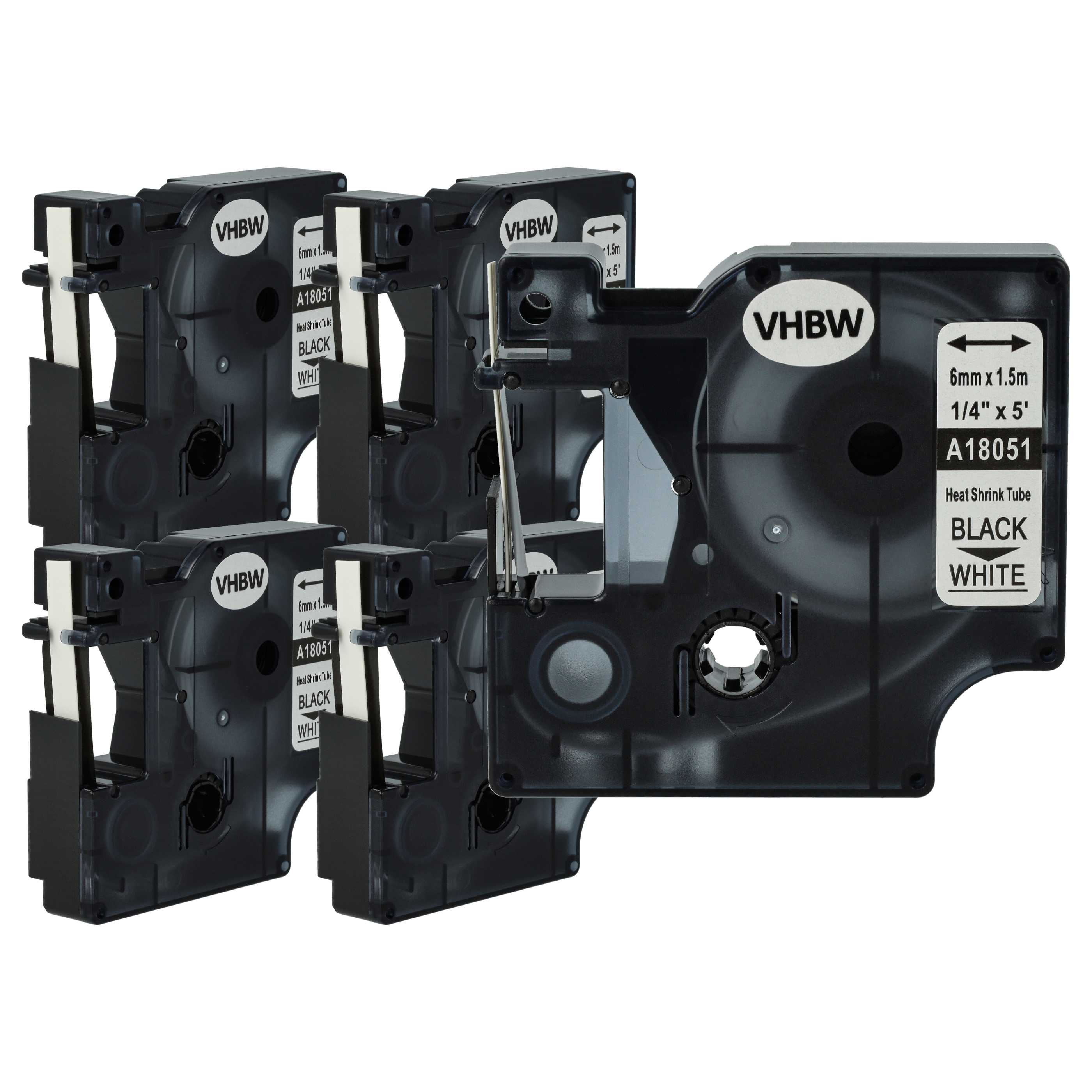 5x Cassetta tubi termorestringenti sostituisce Dymo 18051 per etichettatrice 6mm nero - bianco