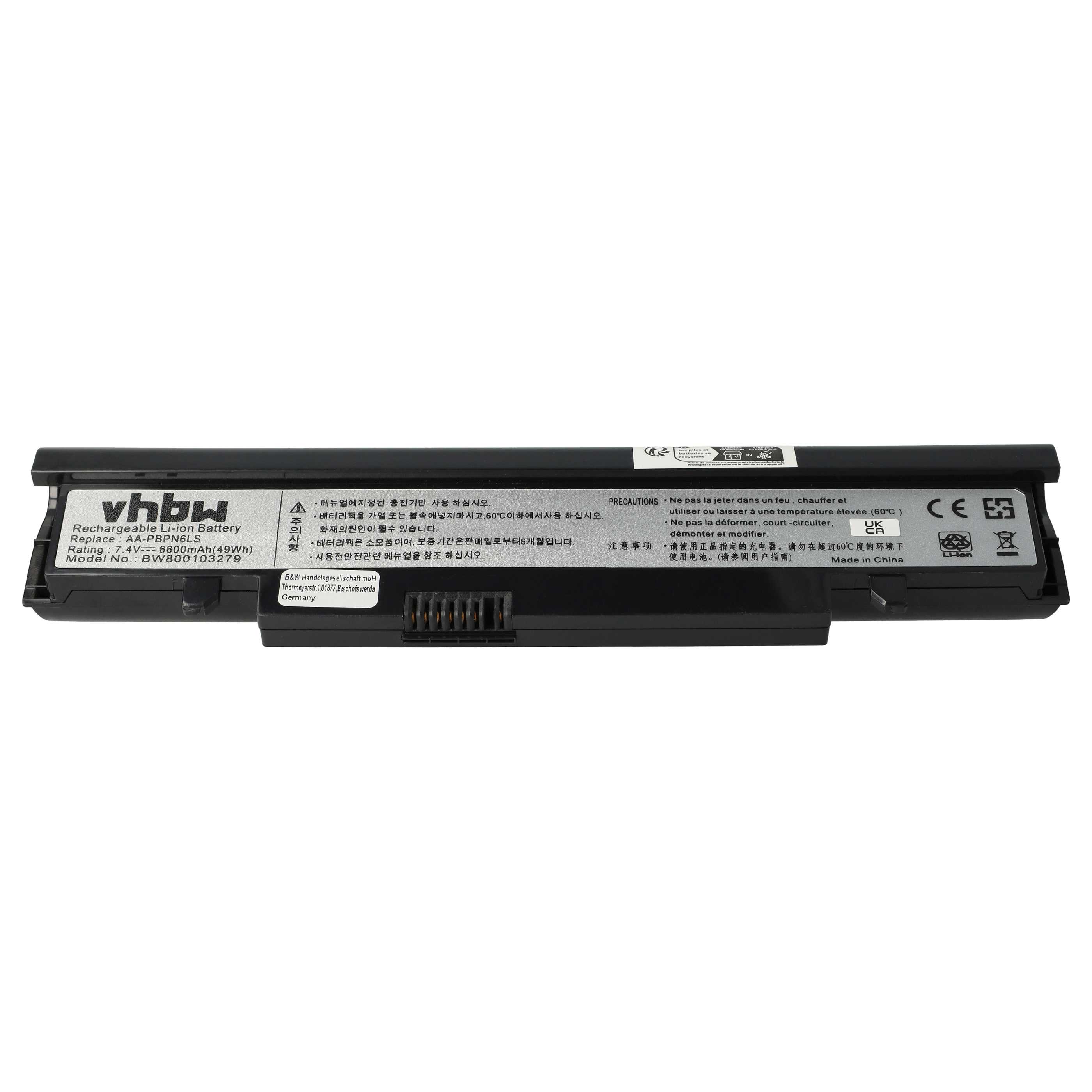 Notebook Battery Replacement for Samsung AA-PBPN6LS, AA-PBPN6LB, AA-PBPN6LW - 6600 mAh 7.4 V Li-Ion, black