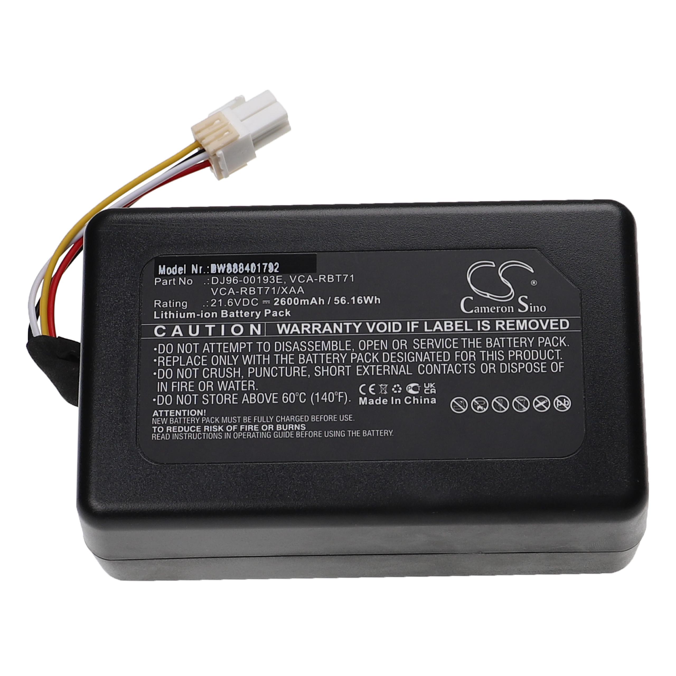 Batterie remplace Samsung DJ96-00202A, DJ96-00193E, DJ96-00193C pour robot aspirateur - 2600mAh 21,6V Li-ion