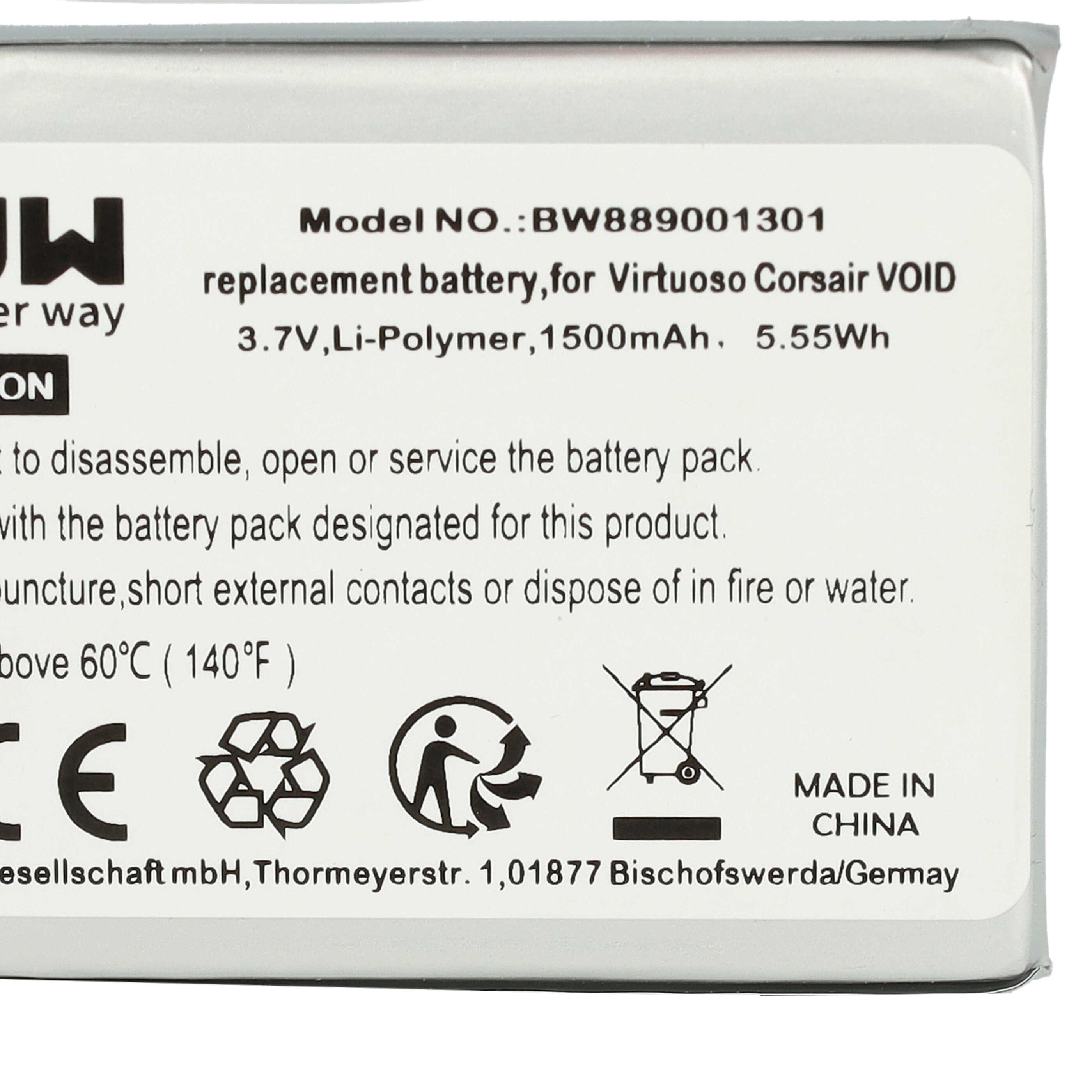 Batteria per auricolari cuffie wireless Corsair Void PRO RGB - 1500mAh 3,7V Li-Ion