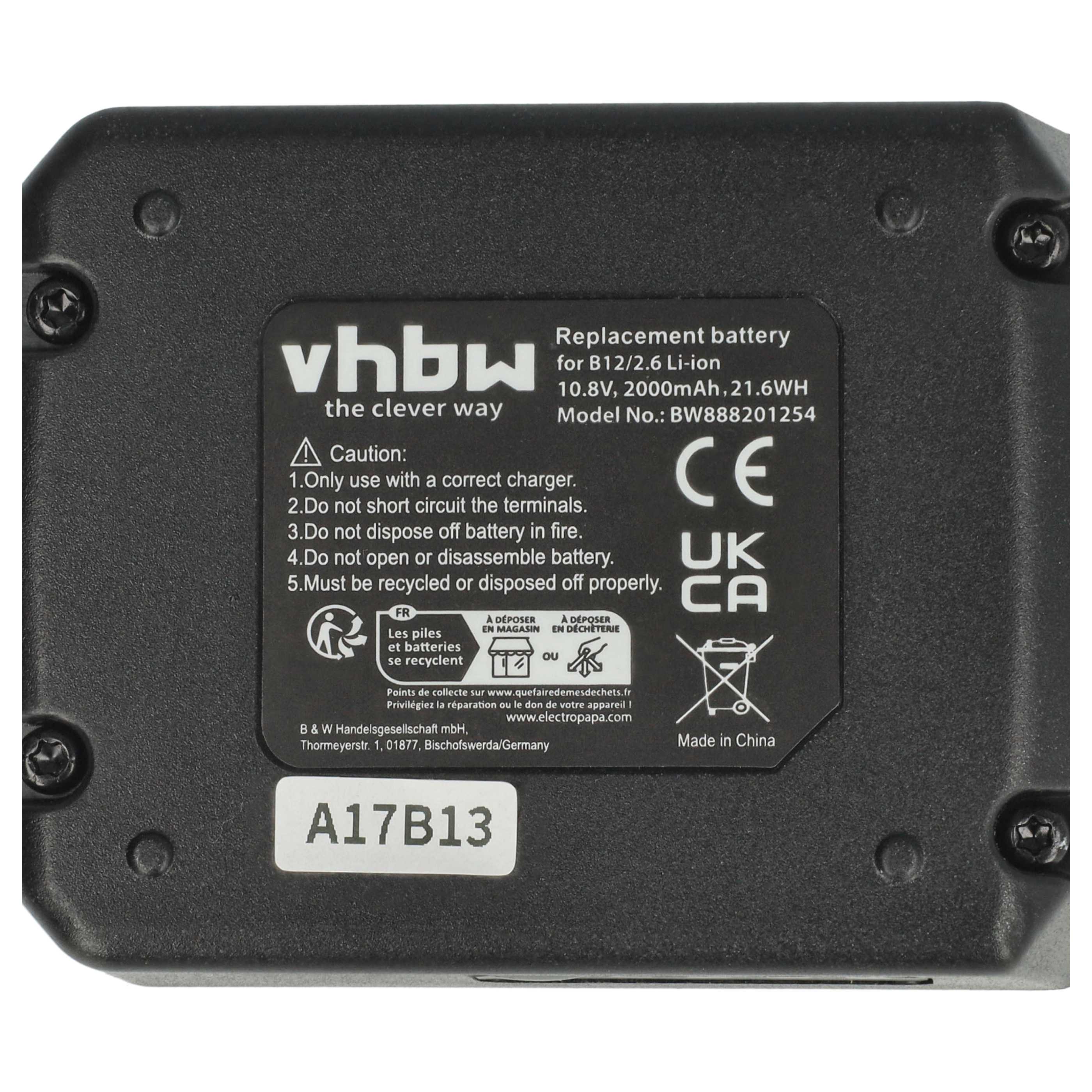 3x Battery replaces Hilti B 12/4.0, B 12/2.6 Electric Power Tool - 2000 mAh, 10.8 V, Li-Ion