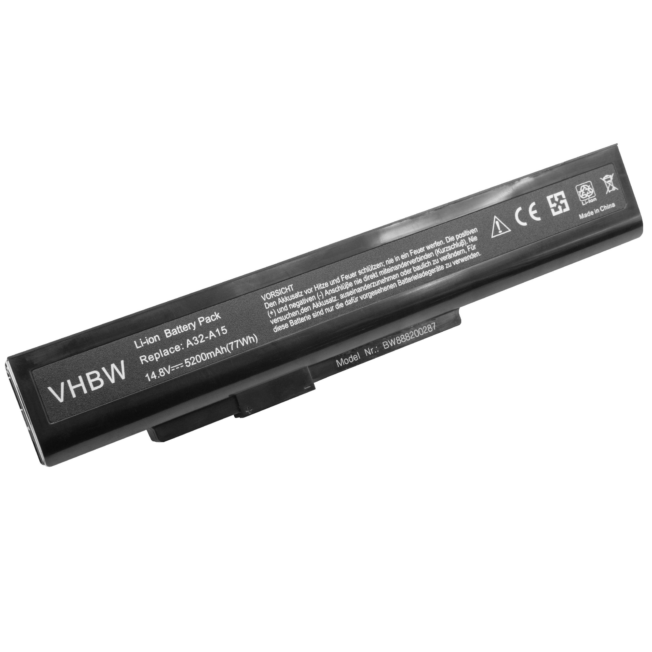 Notebook Battery Replacement for Medion A42-H36, A32-A15, A41-A15, A42-A15 - 5200mAh 14.8V Li-Ion, black