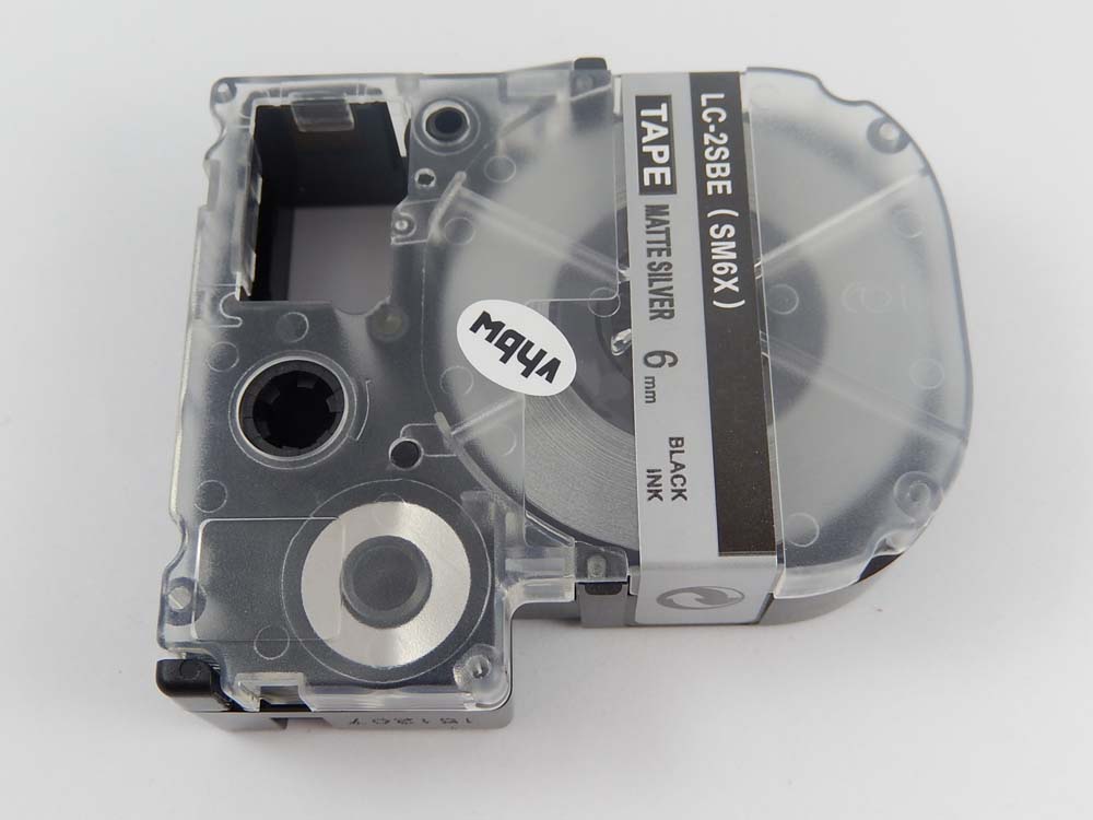 Label Tape as Replacement for Epson LC-2SBE - 6 mm Black to Silver