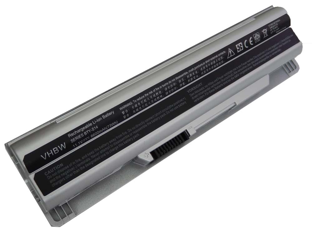 Batterie remplace Medion BTY-S14, BTY-S15 pour ordinateur portable - 6600mAh 11,1V Li-ion, argenté