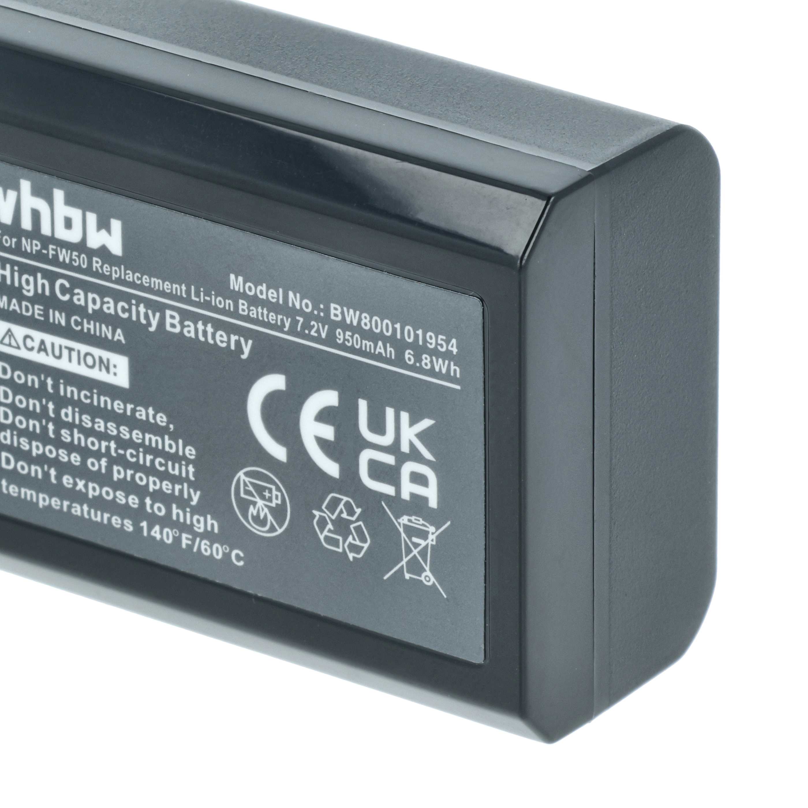 Batteria sostituisce Sony NP-FW50 per fotocamera - 950mAh 7,2V Li-Ion + chip