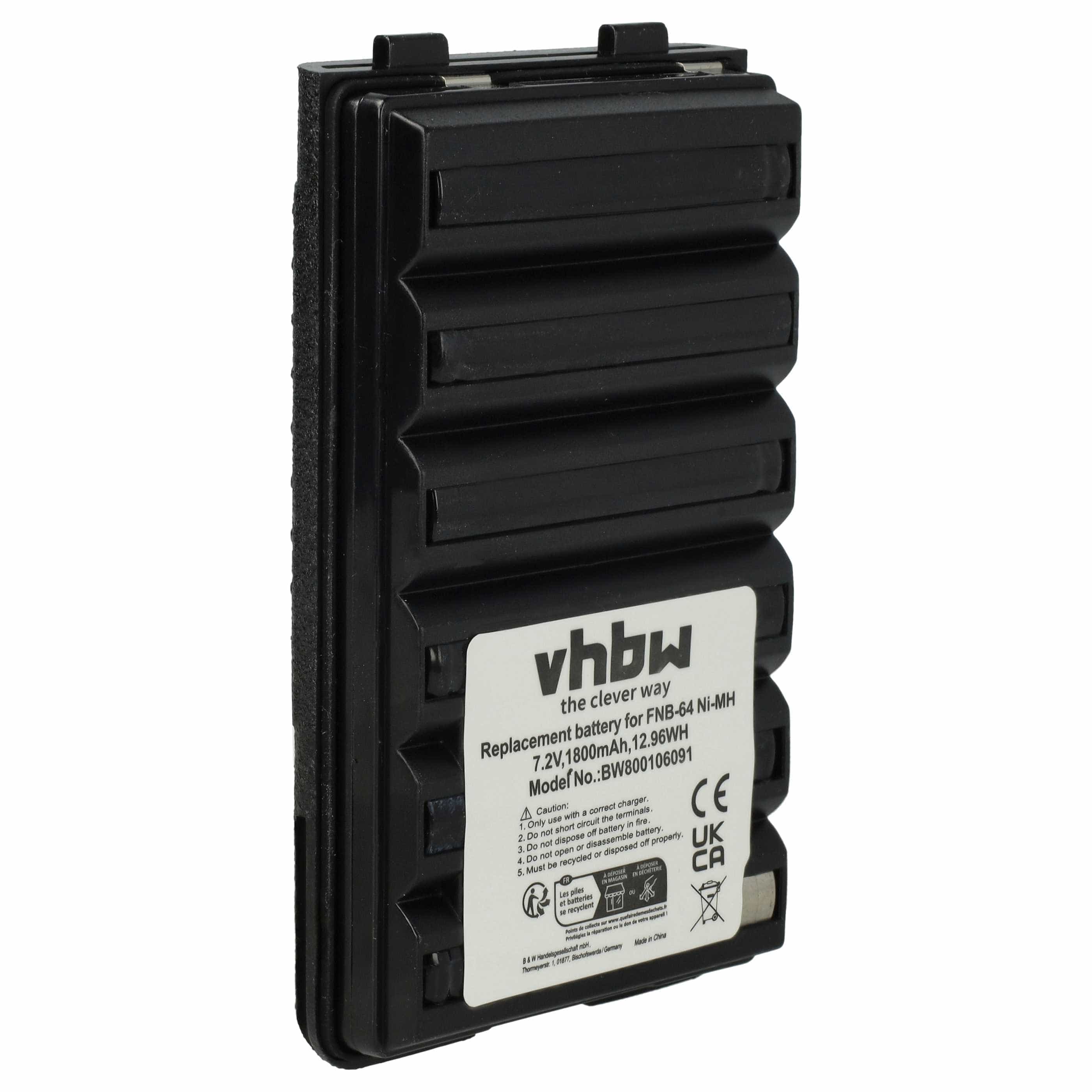 Radio Battery replaces Yaesu Vertex FNB-64H, FNB-57, FNB-64, FNB-83, AAJ66X001, FNB-83H - 1800 mAh 7.2 V NiMH