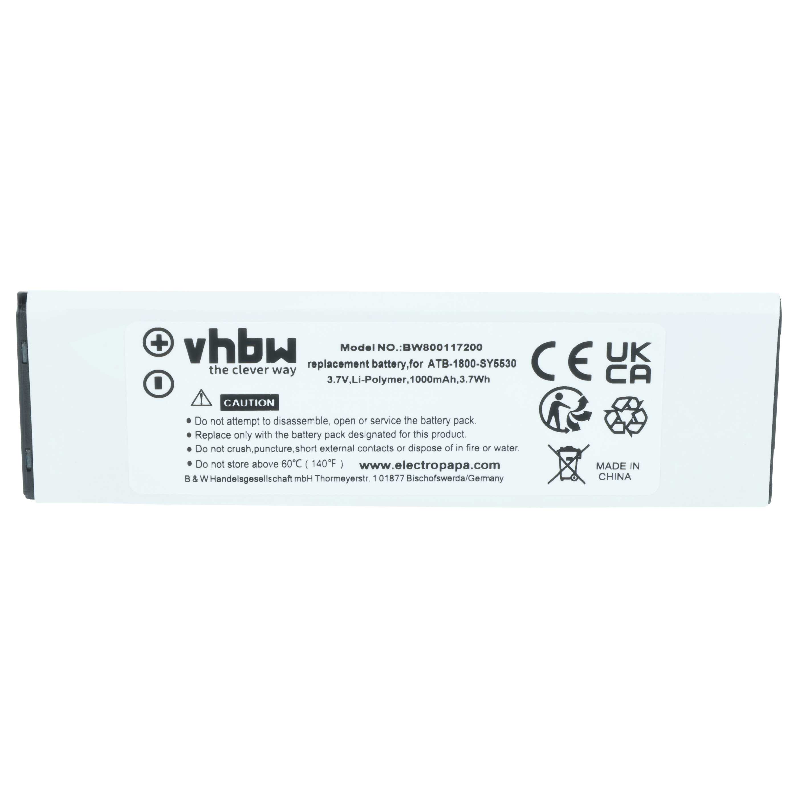Batteria per telecomando remote controller sostituisce RTI ATB-1800-SY5530 - 1000mAh 3,7V Li-Poly