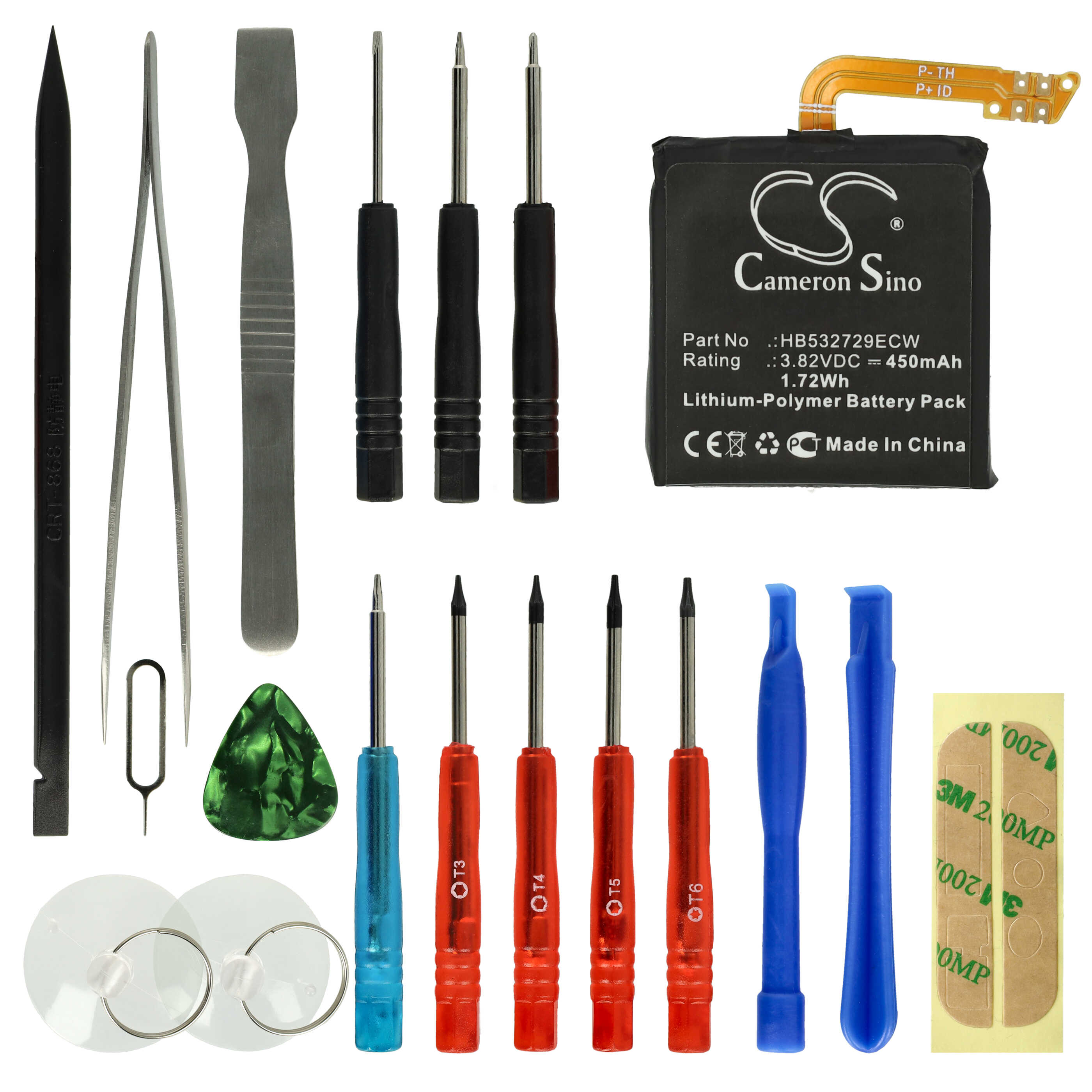 Smartwatch Battery replaces Huawei HB532729ECW - 450 mAh 3.82 V Li-polymer + Tools