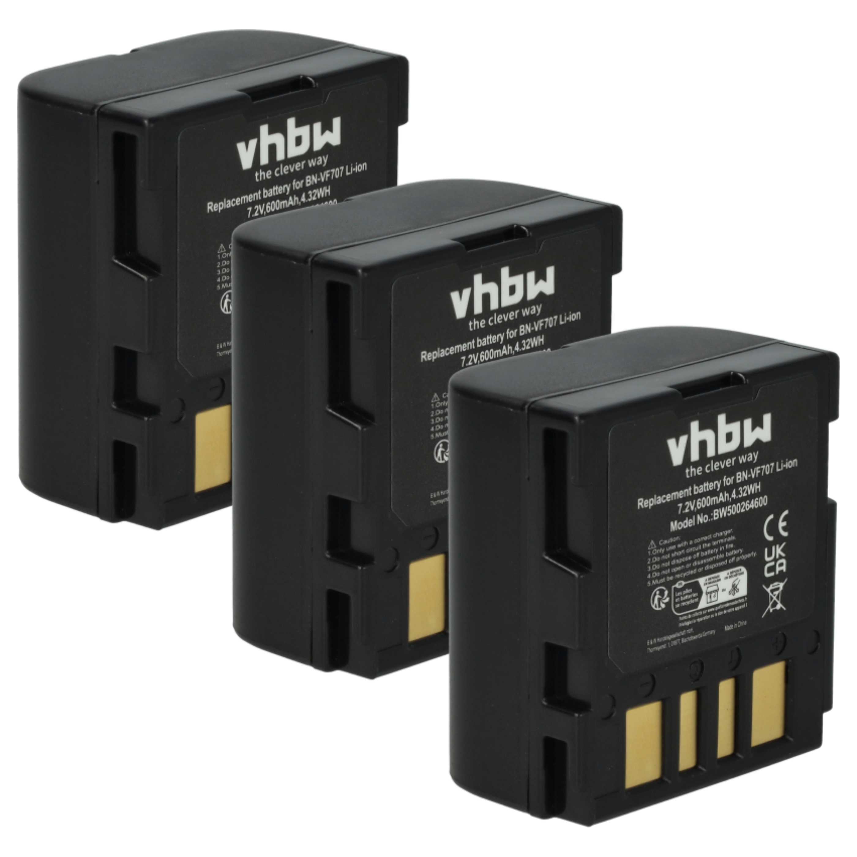 Videocamera 3x Battery replaces JVC BN-VF714, BN-VF707, BN-VF707U, BN-VF733, BN-VF714U - 600 mAh 7.2 V Li-Ion